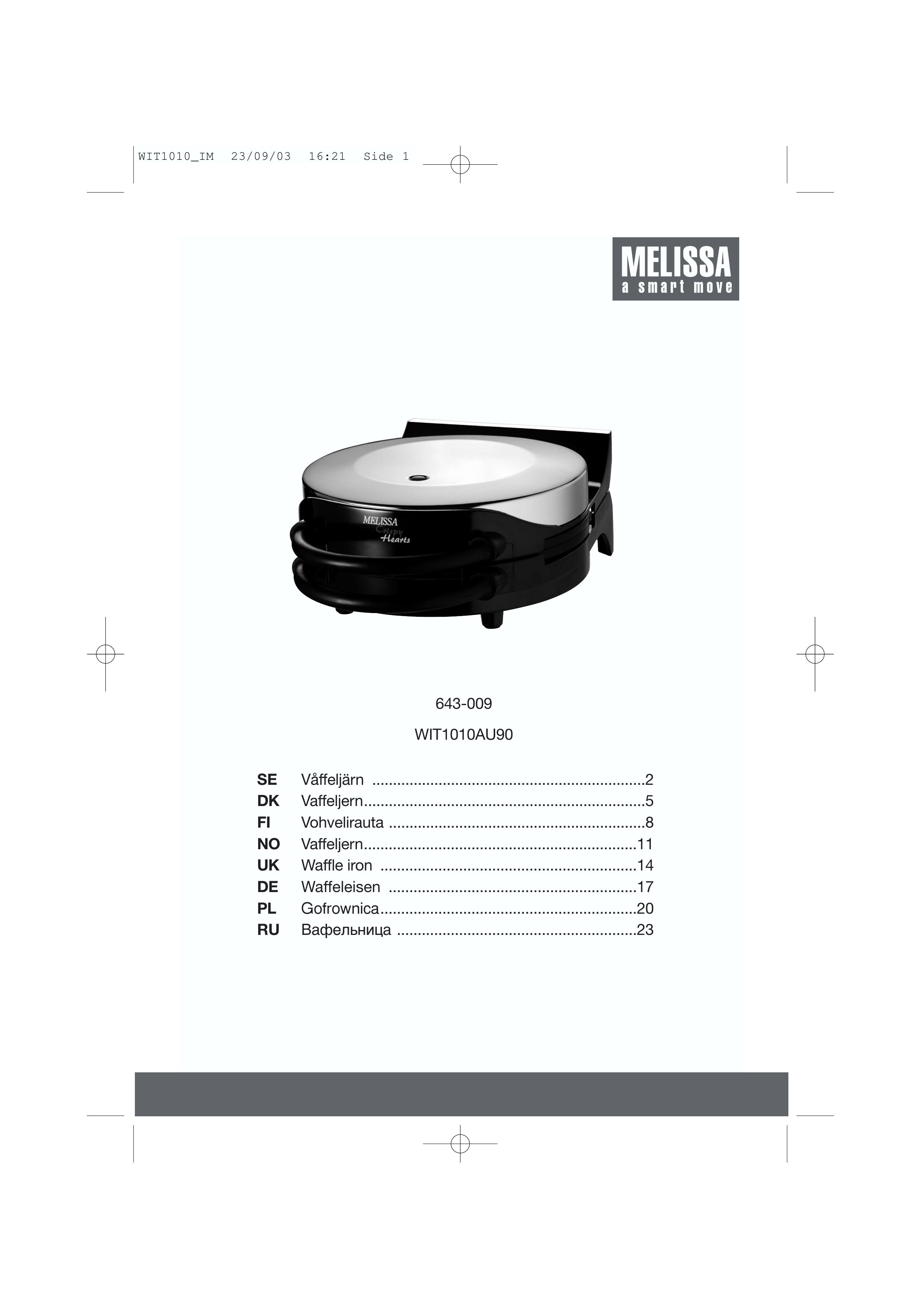 Melissa 643-009 Waffle Iron User Manual