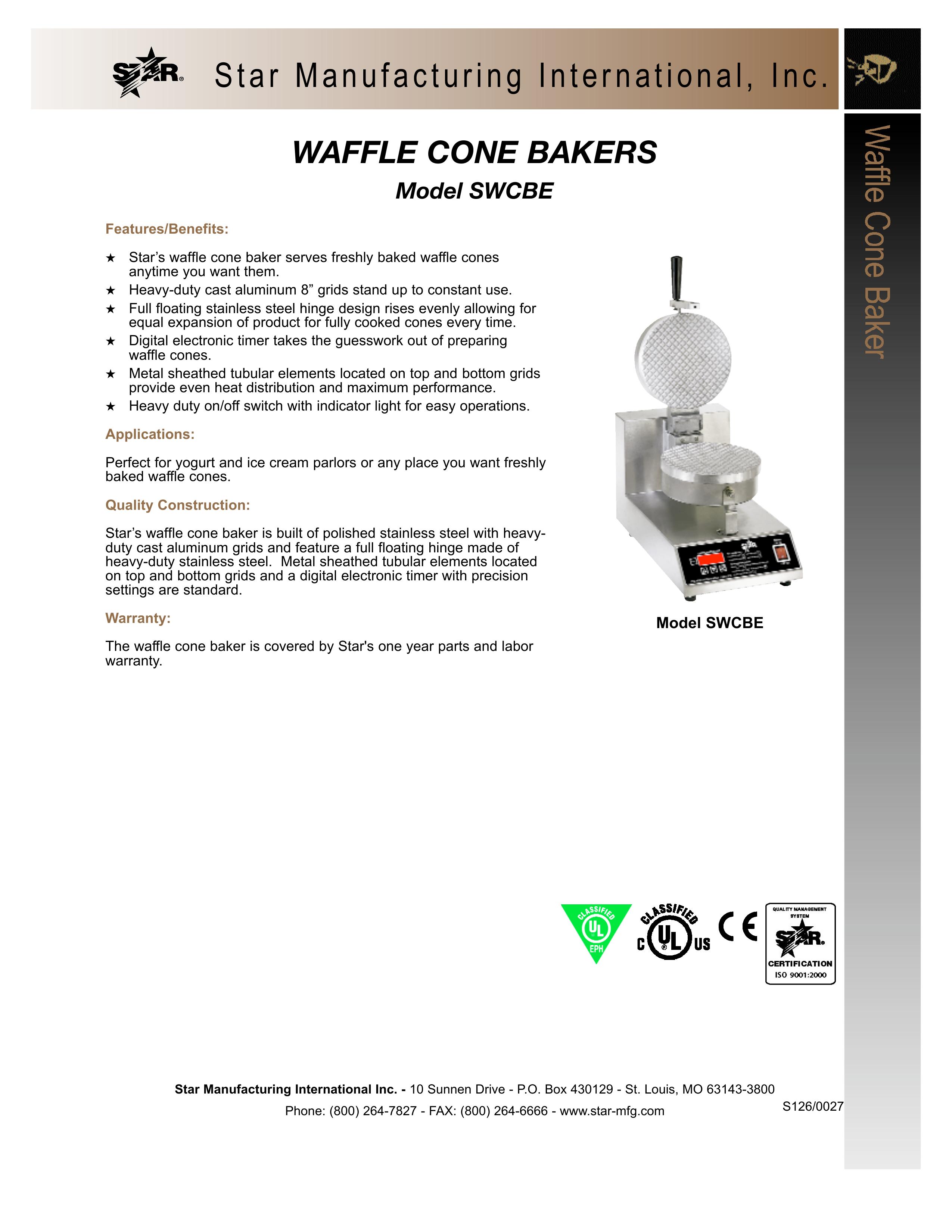 Star Manufacturing SWCBE Waffle Iron User Manual