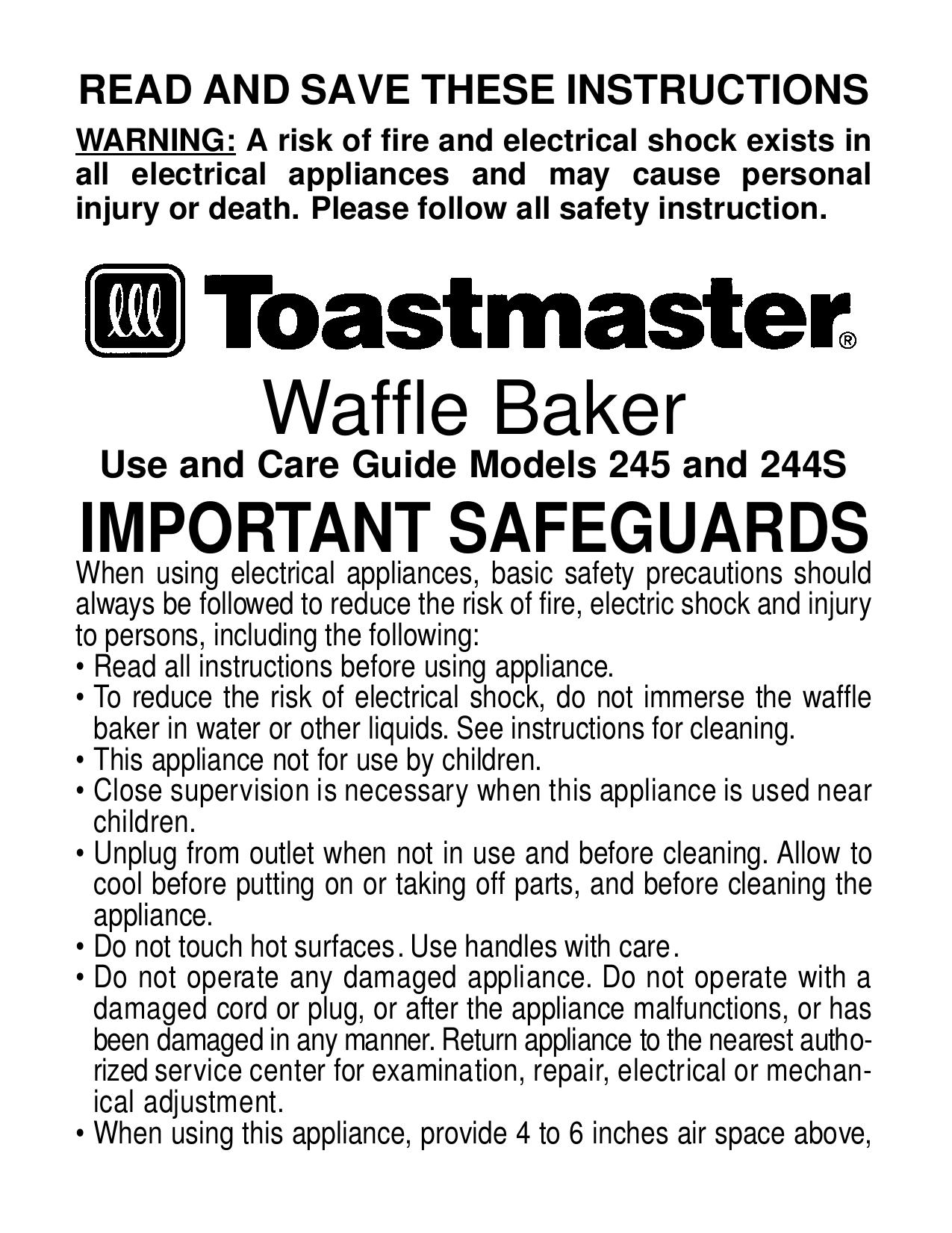Toastmaster 244S Waffle Iron User Manual