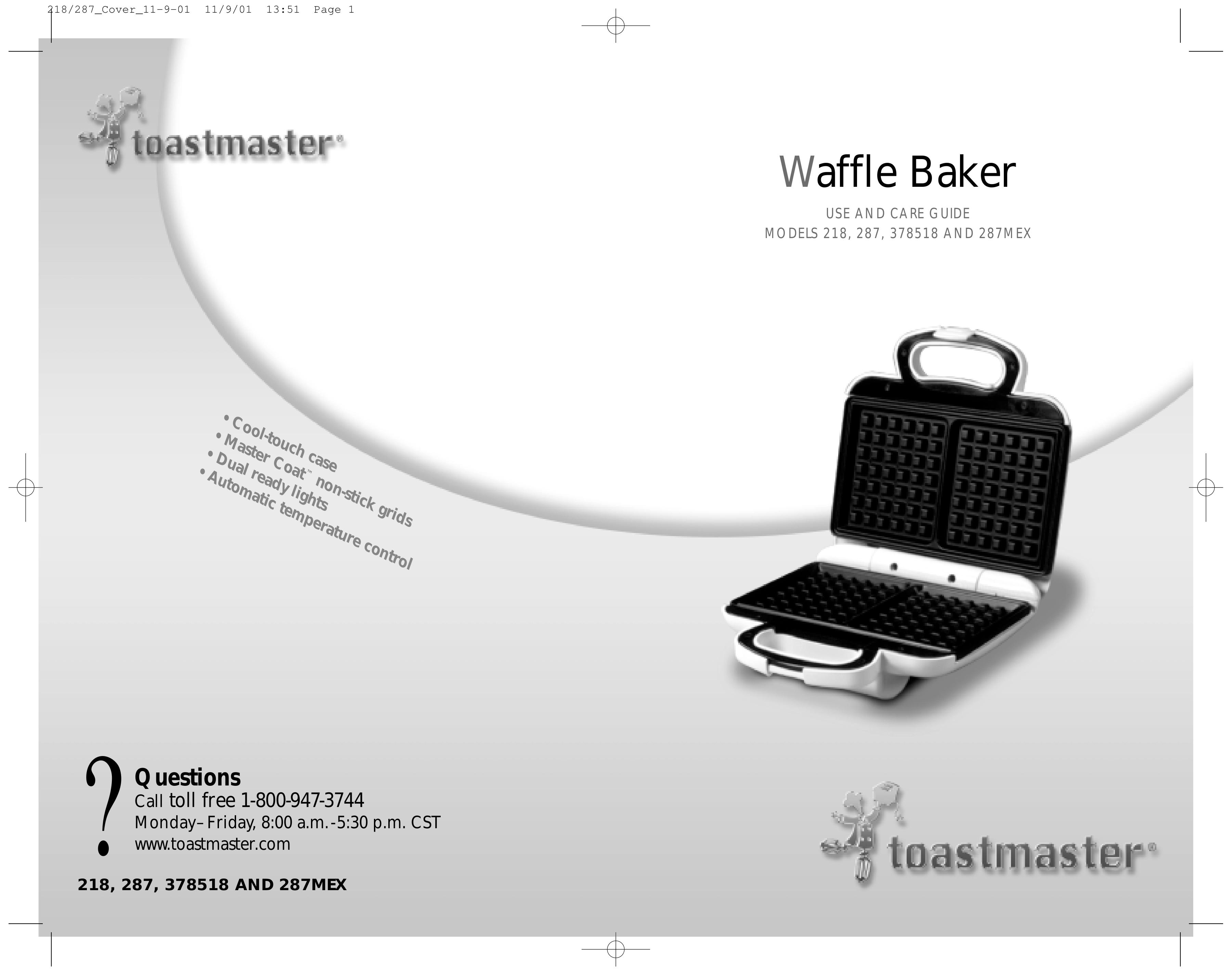 Toastmaster 378518 AND 287 Waffle Iron User Manual