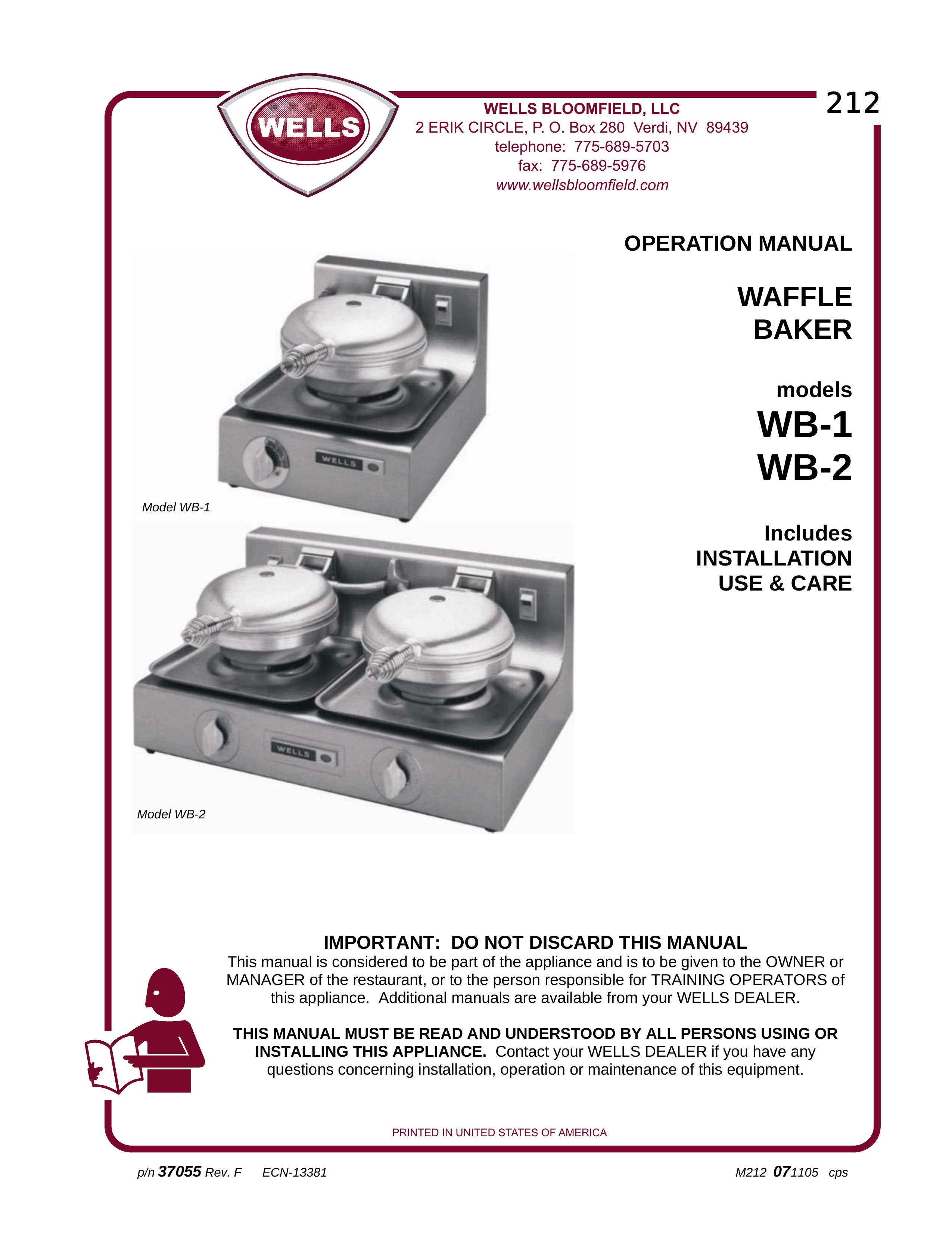 Wells WB-1 Waffle Iron User Manual