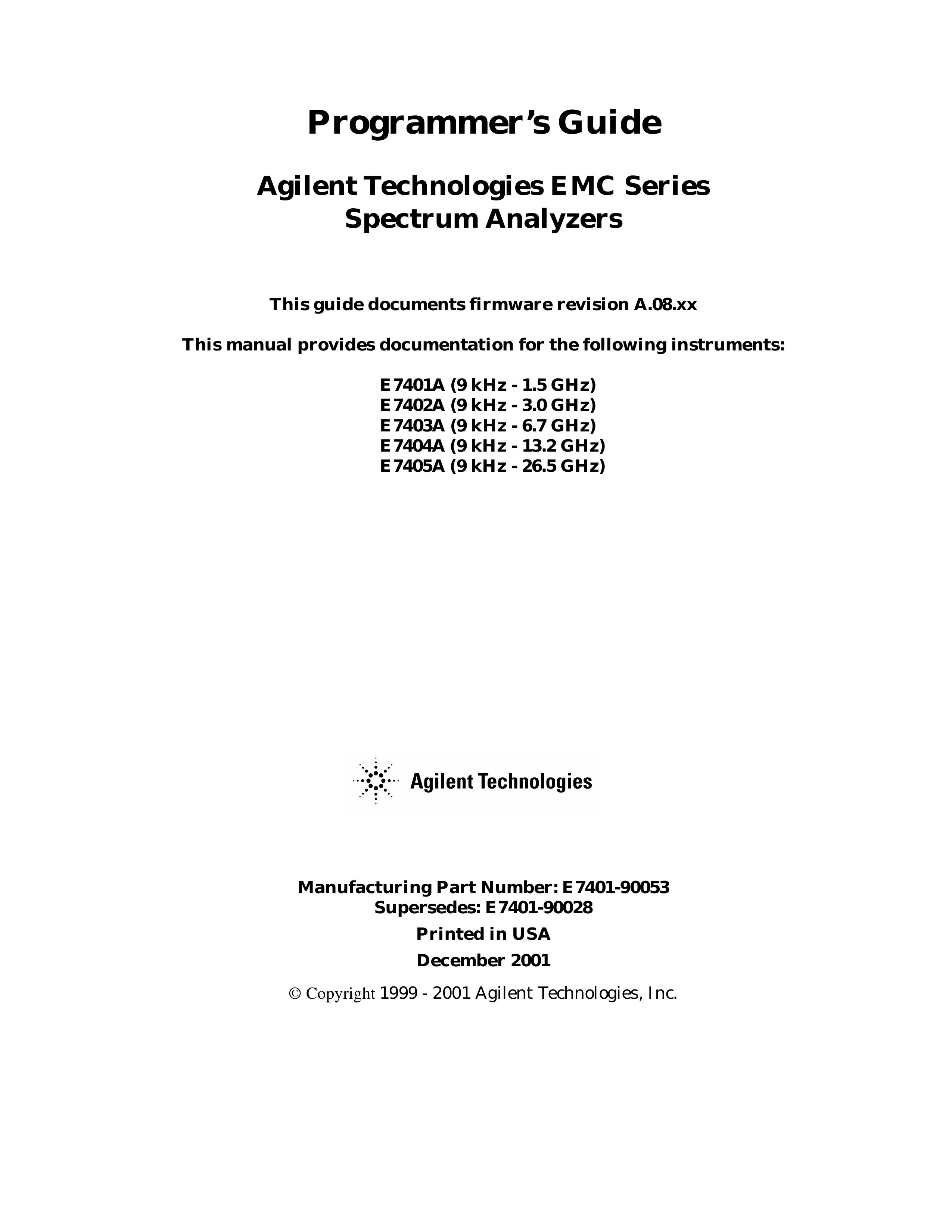 Agilent Technologies Model A.08.xx Water Dispenser User Manual