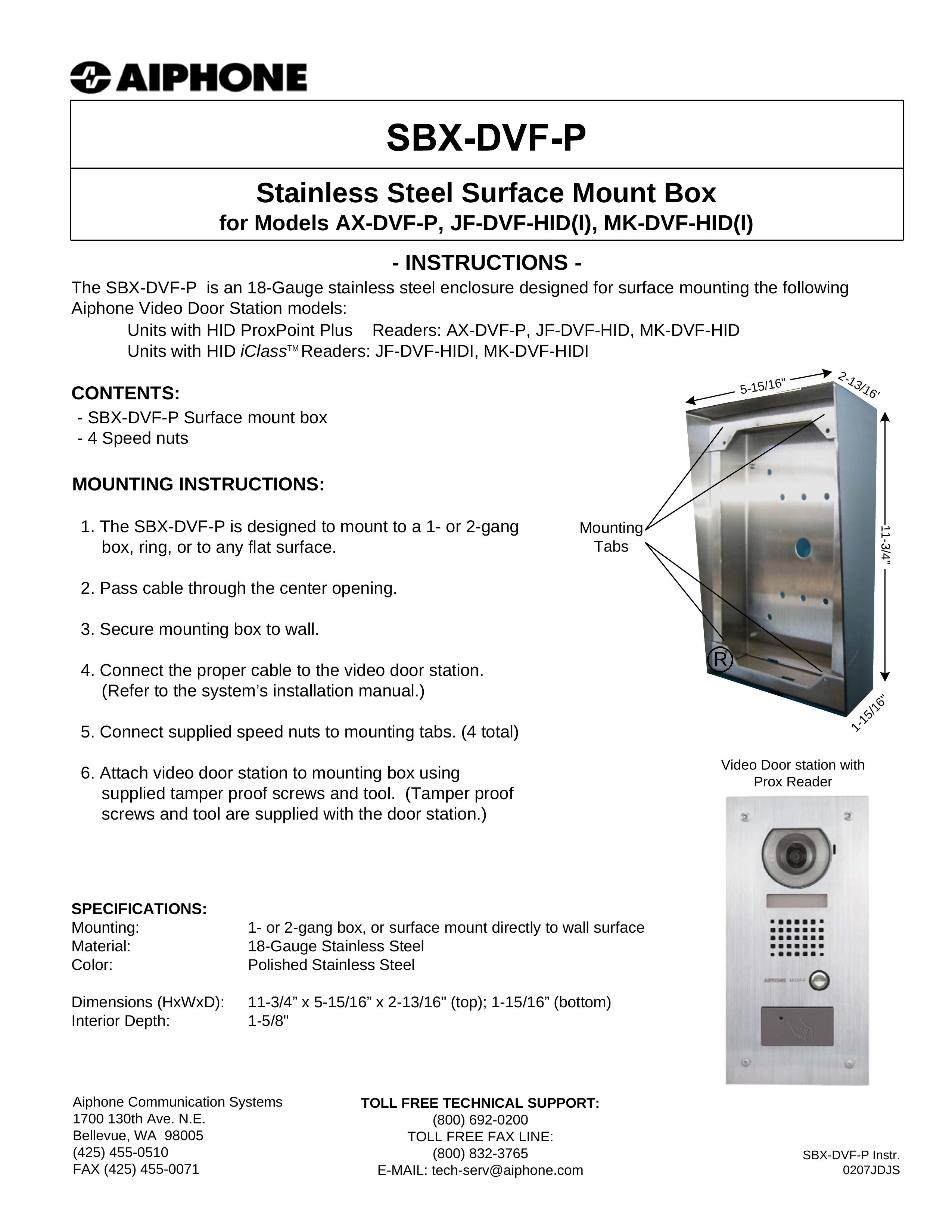 Aiphone SBX-DVF-P Water Dispenser User Manual