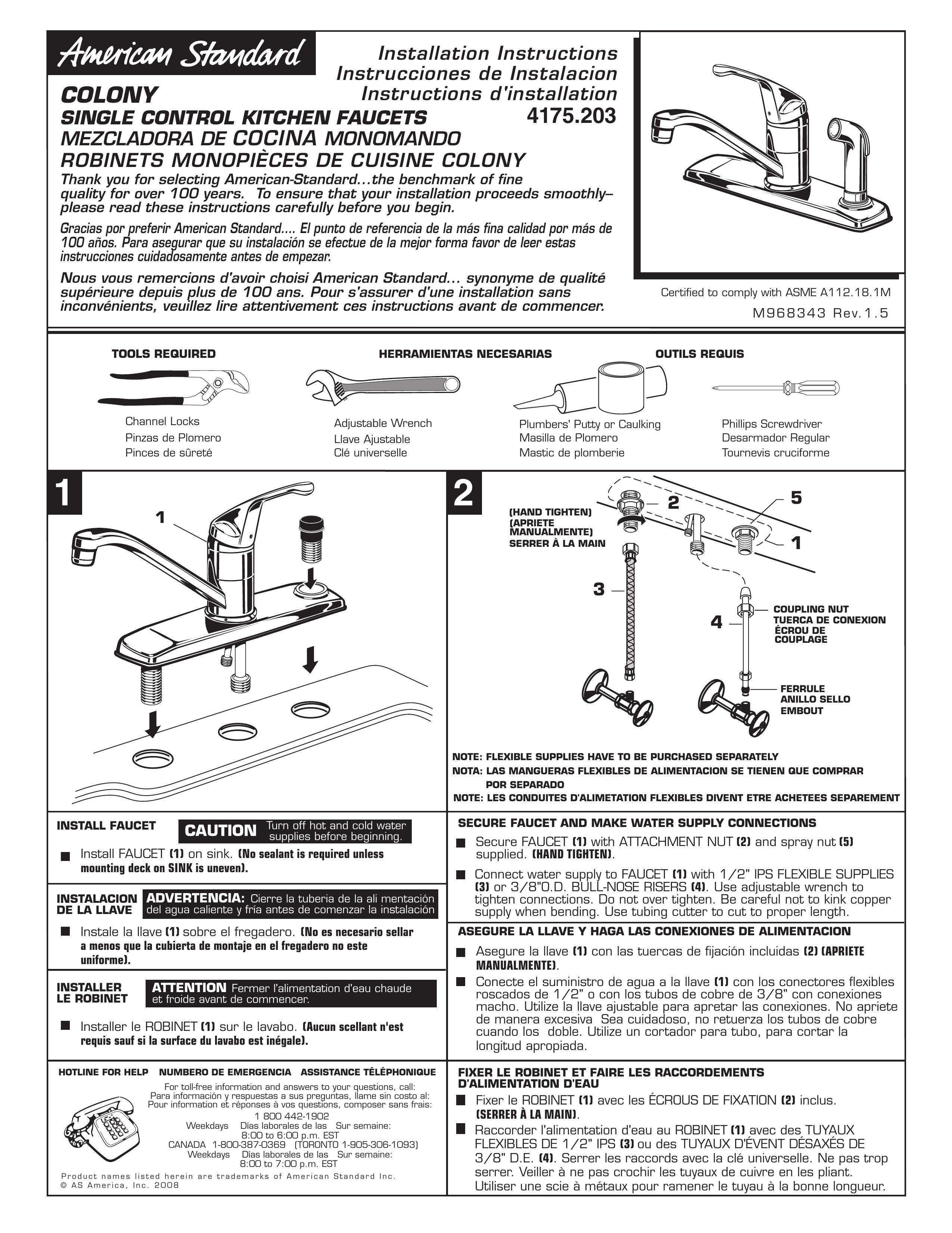 American Standard 4175.203 Water Dispenser User Manual
