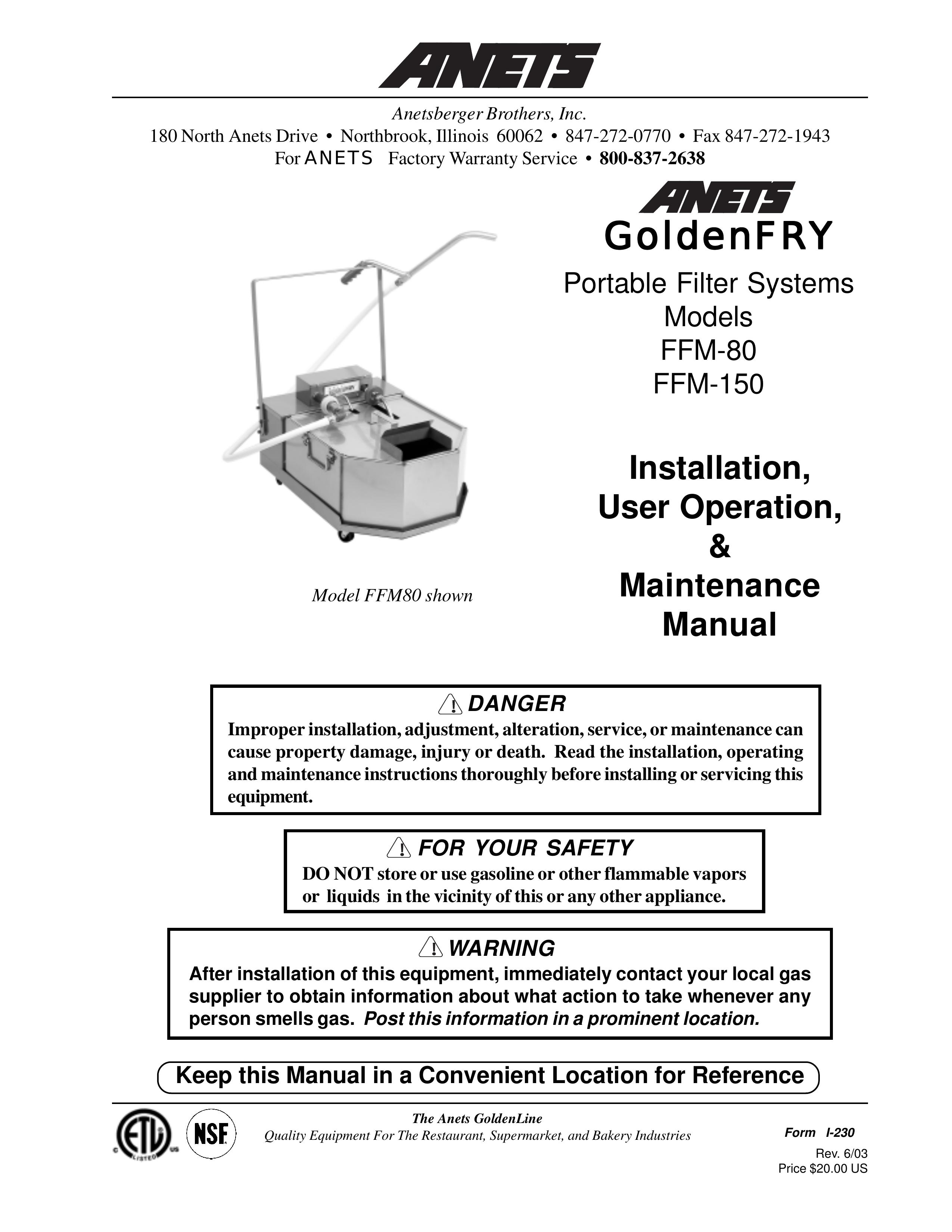 Anetsberger Brothers FFM-150 Water Dispenser User Manual