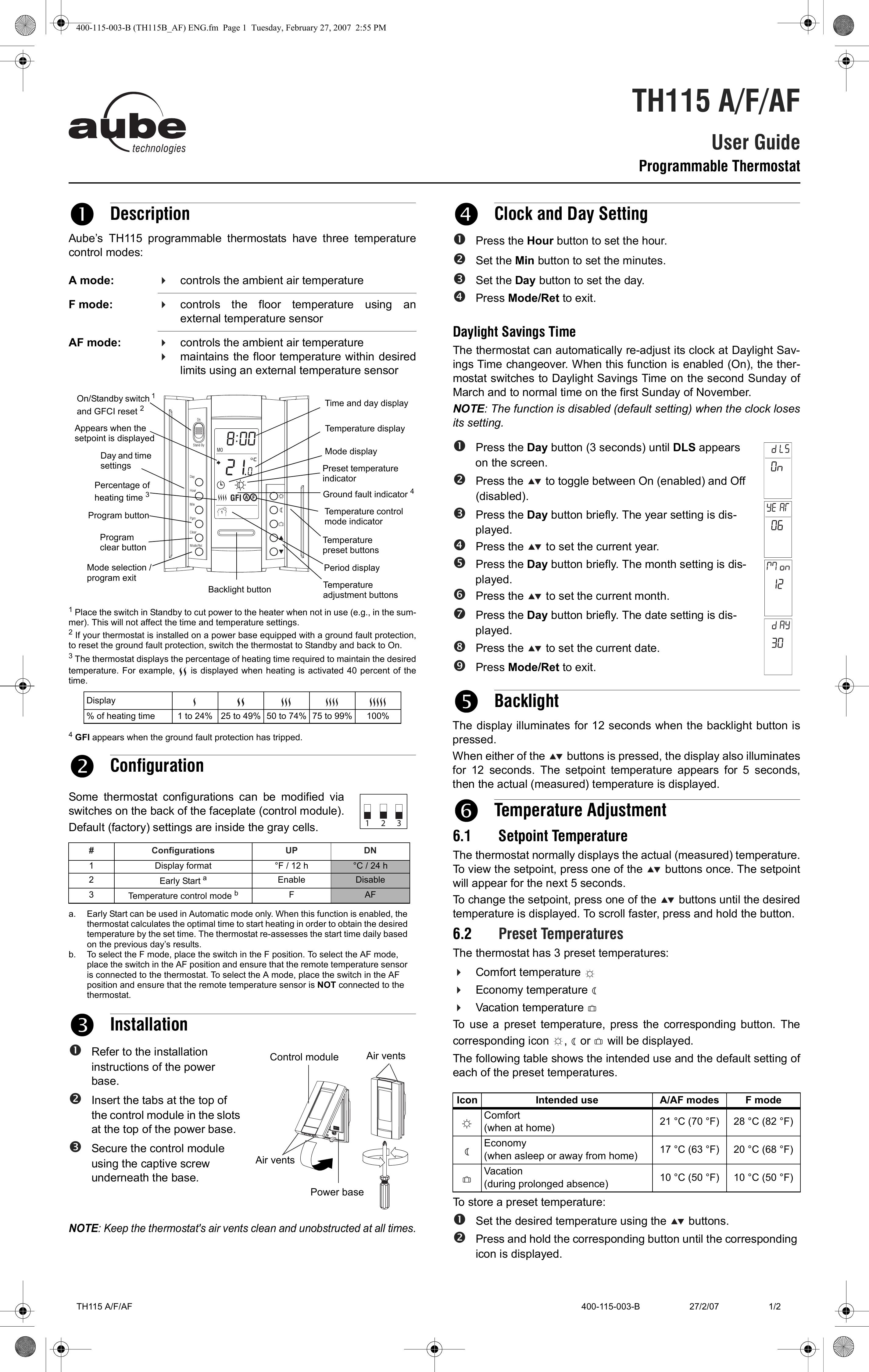Aube Technologies TH115 Water Dispenser User Manual