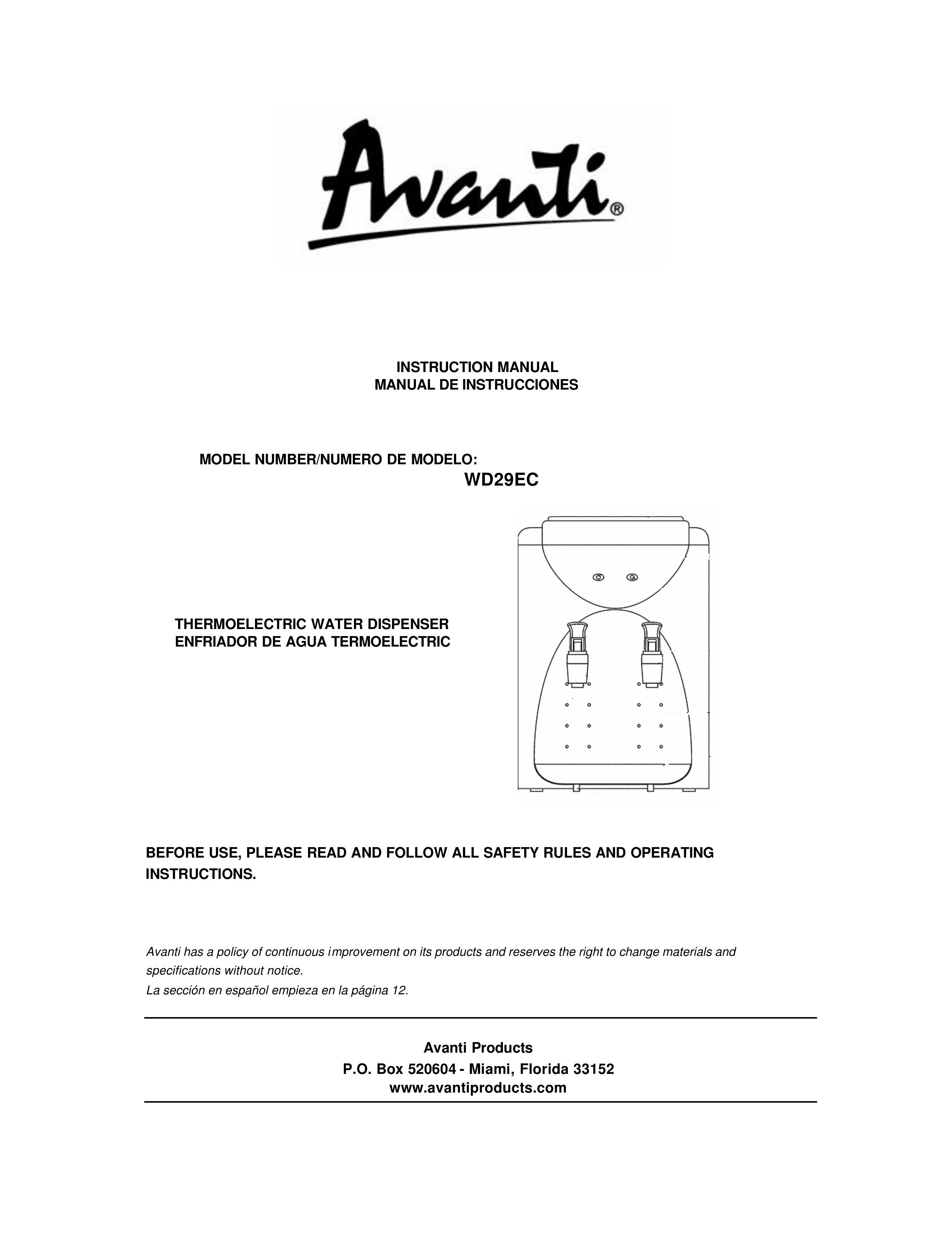 Avanti WD29EC Water Dispenser User Manual