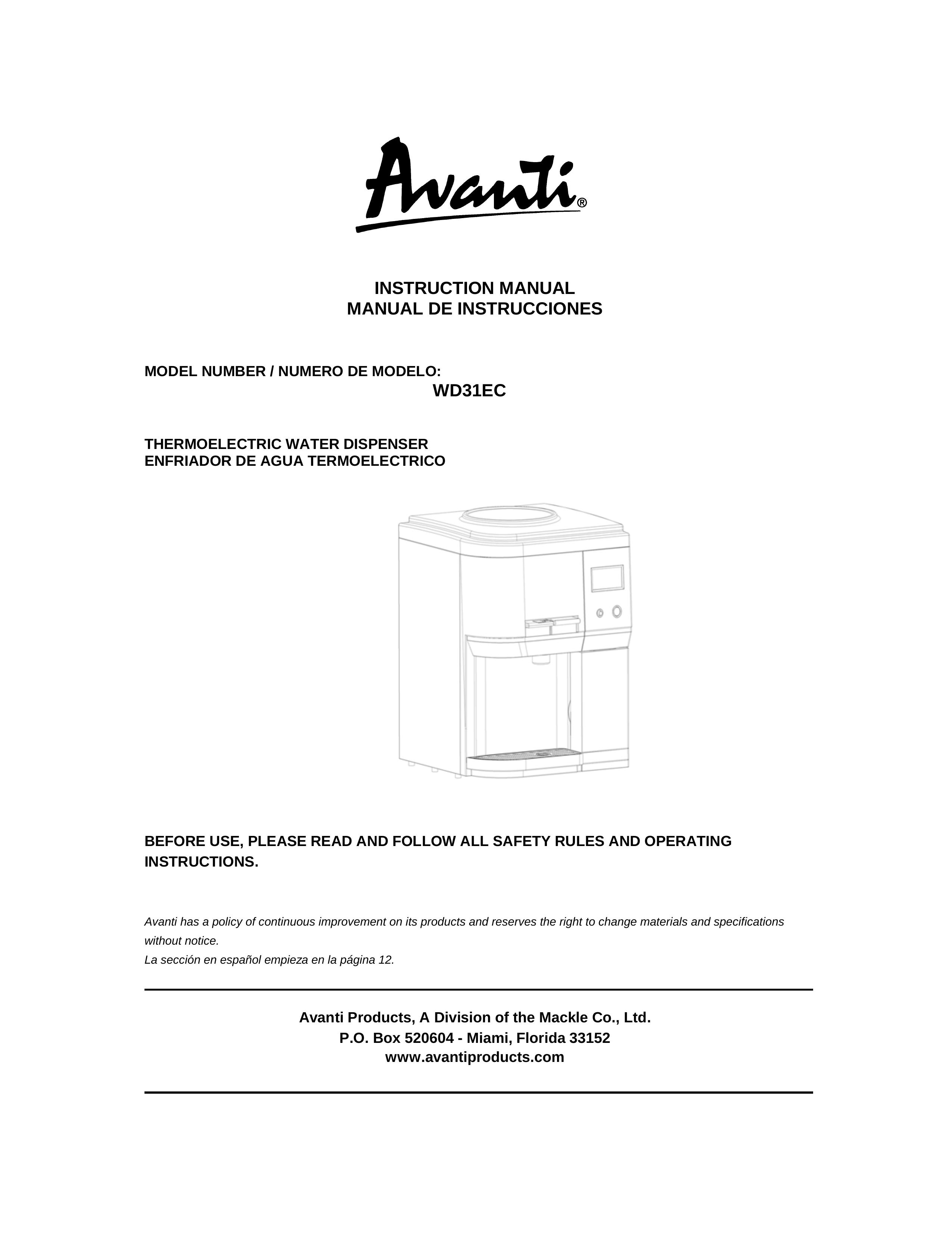 Avanti WD31EC Water Dispenser User Manual