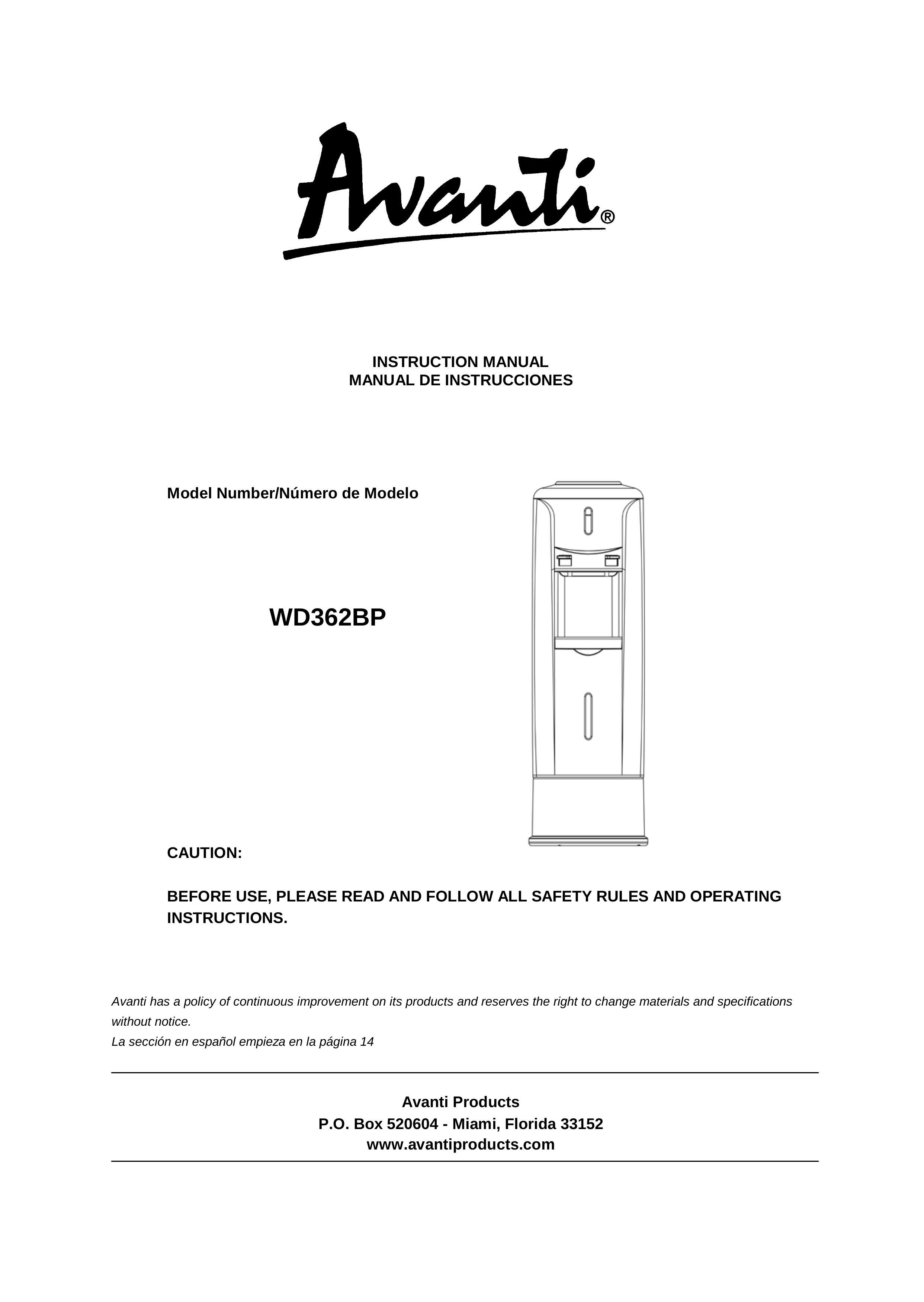 Avanti WD362BP Water Dispenser User Manual