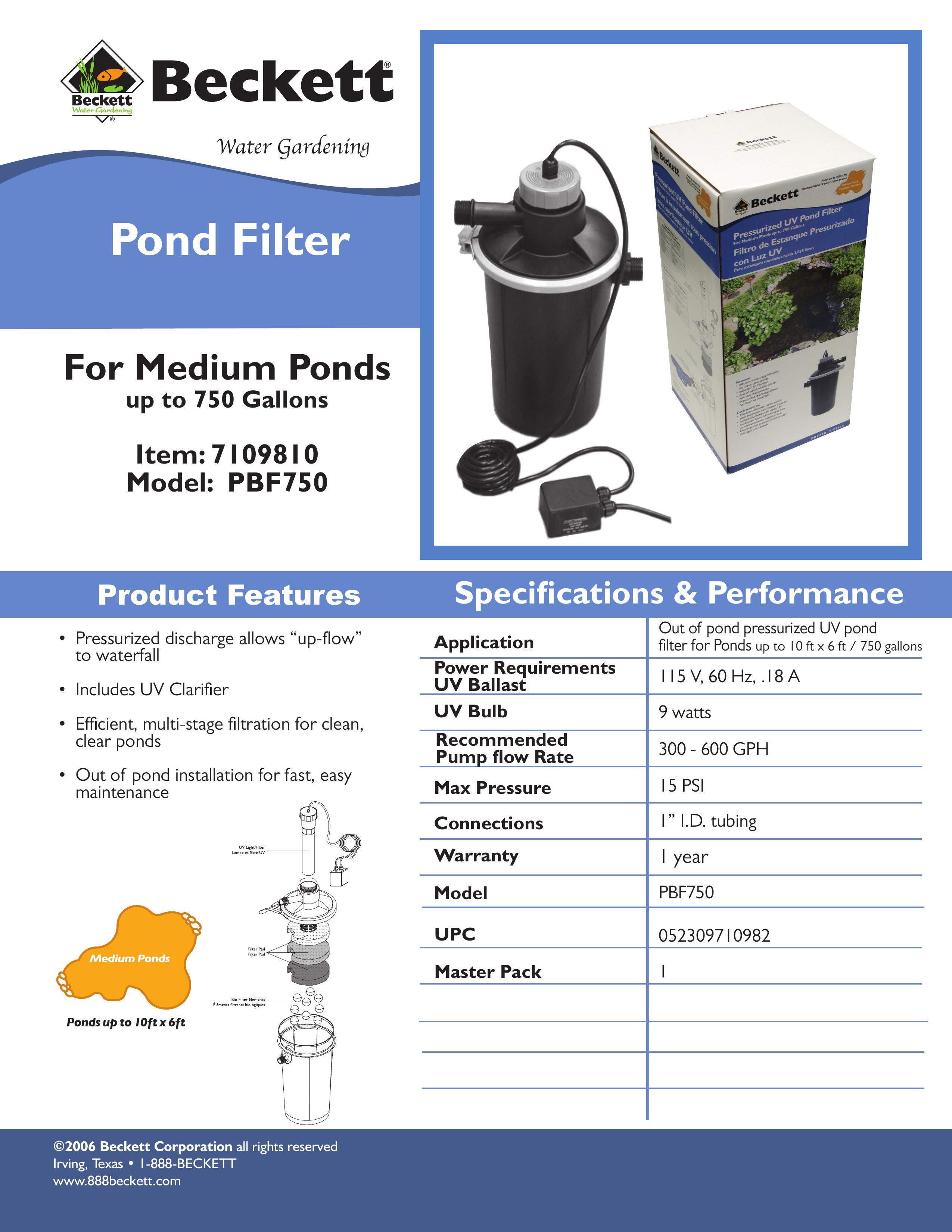 Beckett Water Gardening PBF750 Water Dispenser User Manual