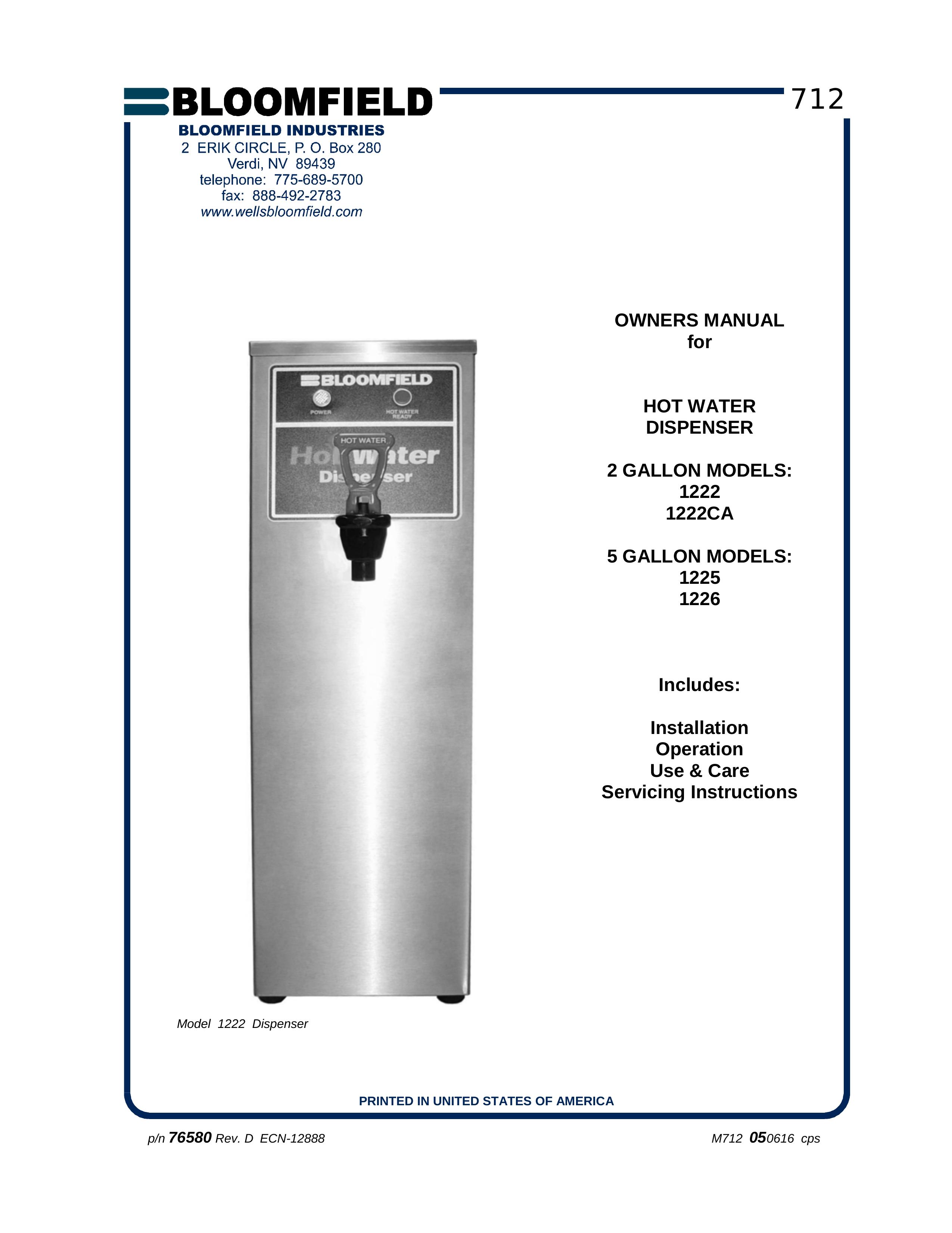 Bloomfield 1226 Water Dispenser User Manual