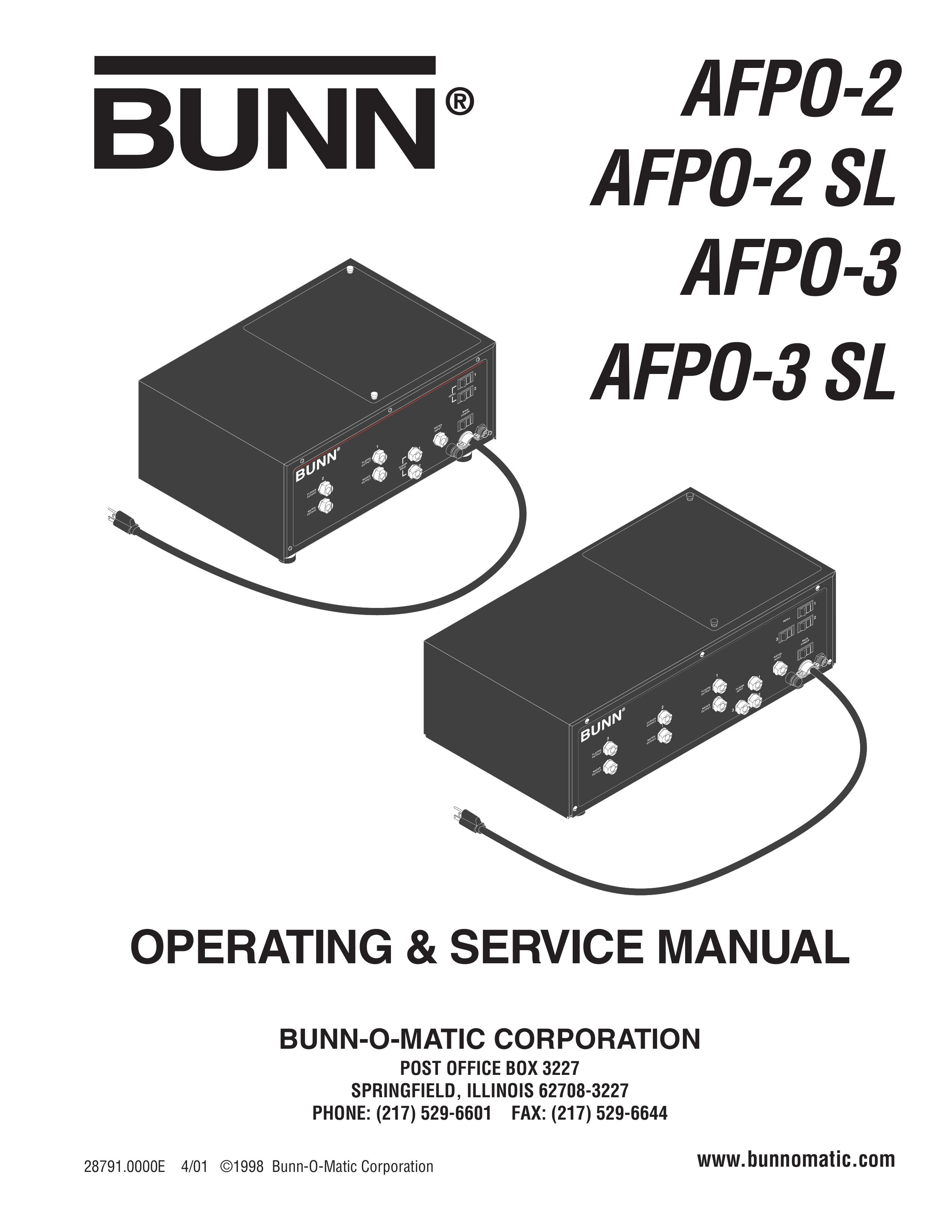 Bunn AFPO-2 Water Dispenser User Manual