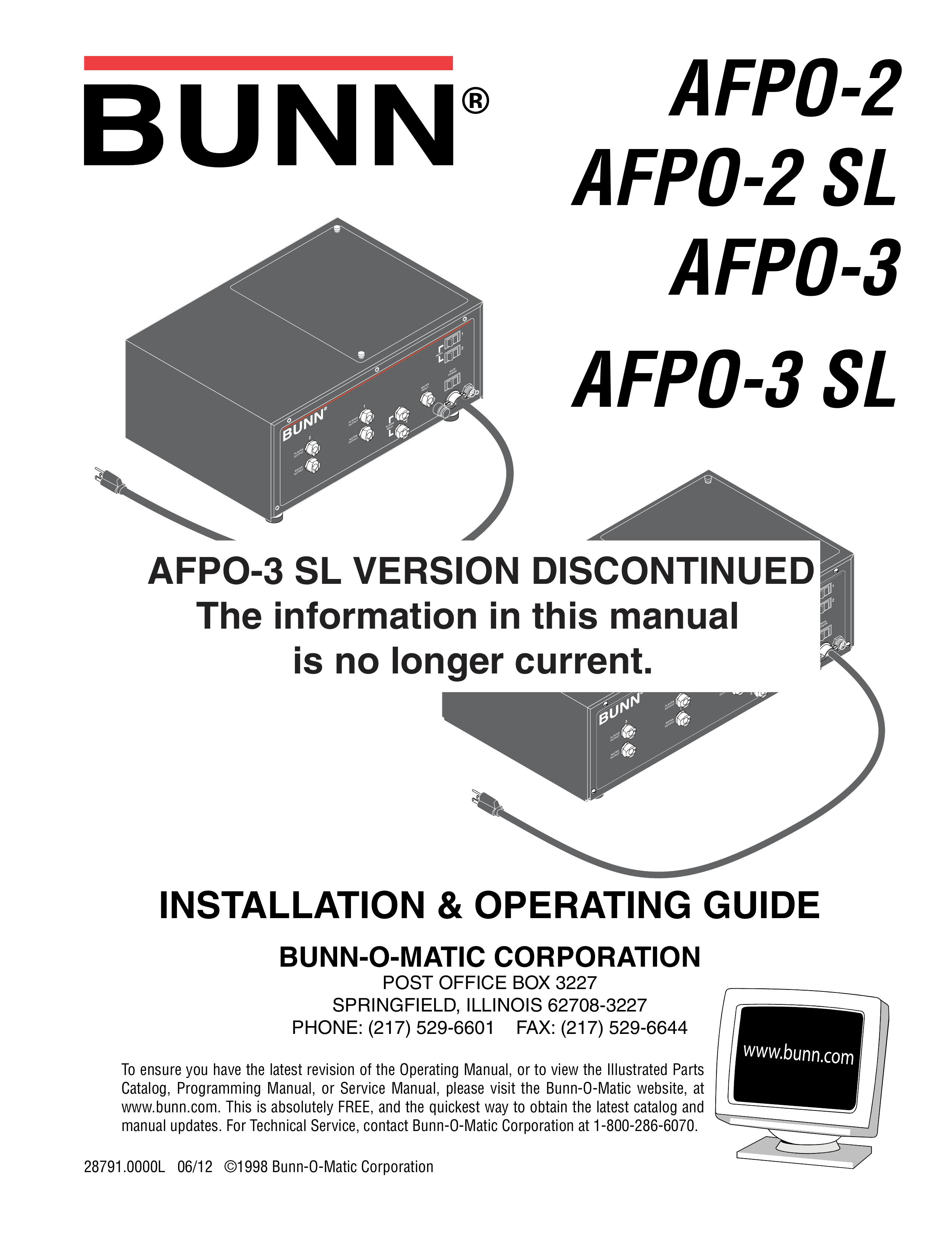 Bunn AFPO-3 SL Water Dispenser User Manual