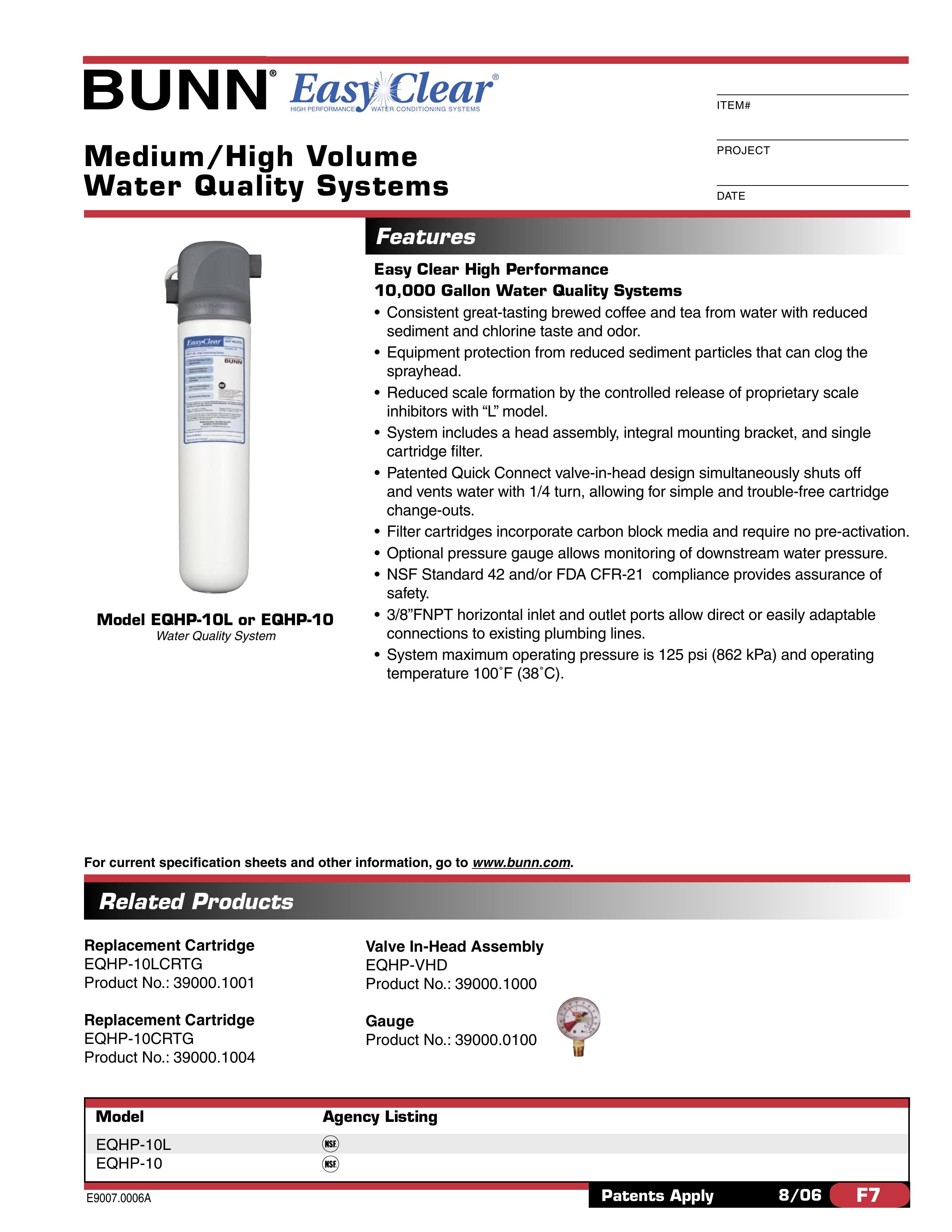 Bunn EQHP-10L Water Dispenser User Manual