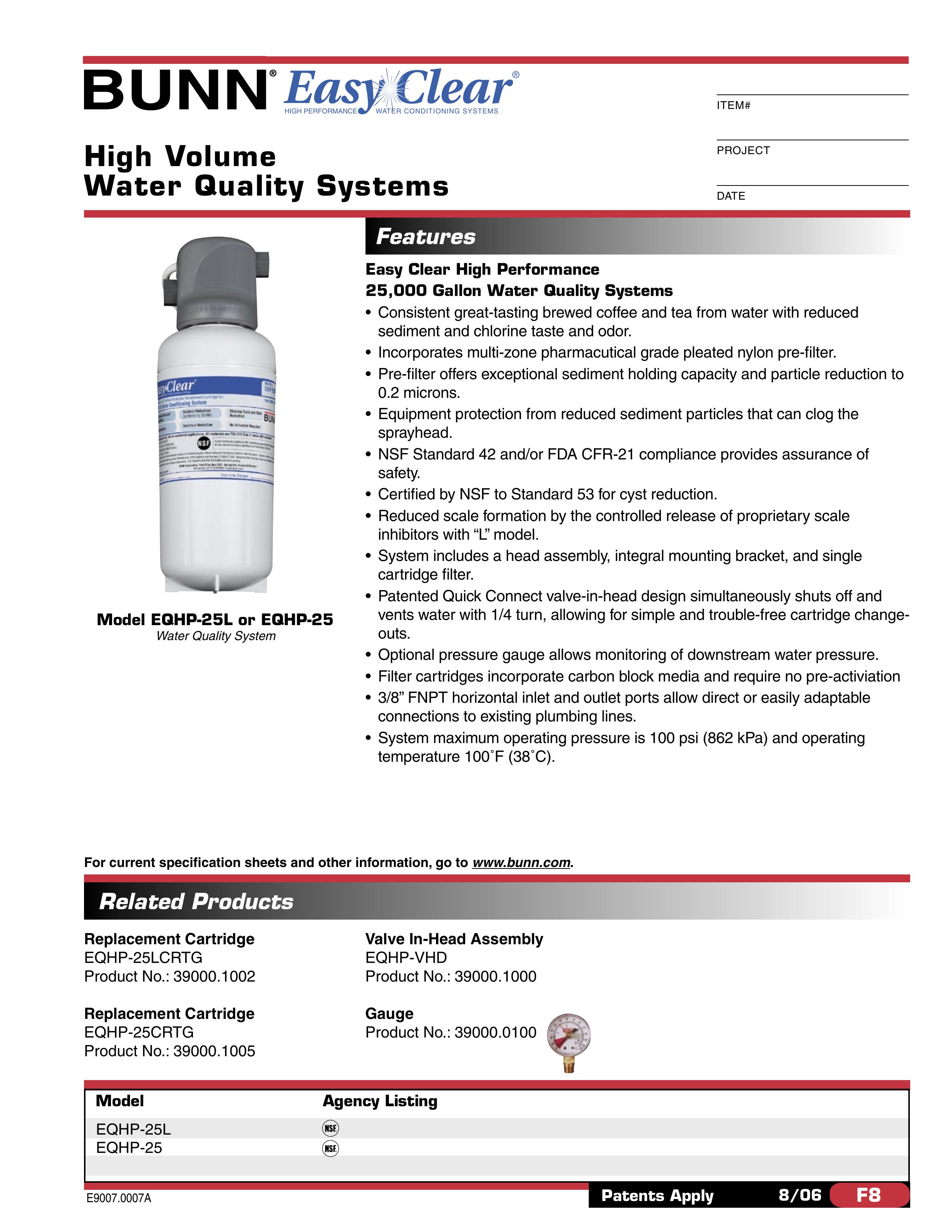 Bunn EQHP-25 Water Dispenser User Manual