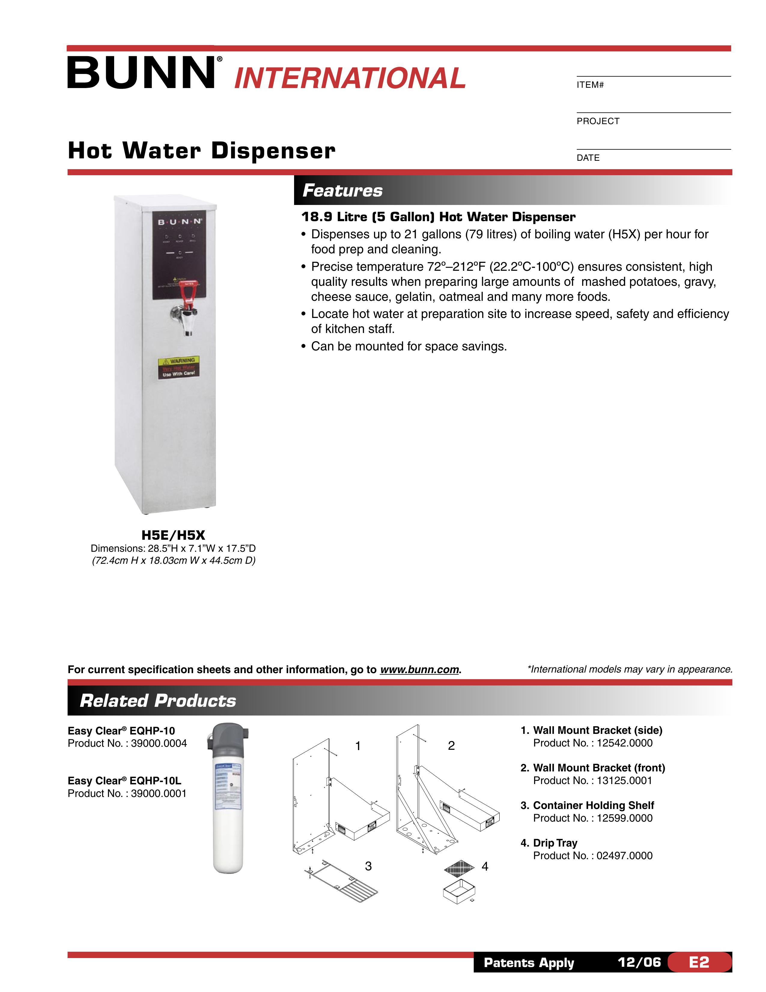 Bunn H5E Water Dispenser User Manual