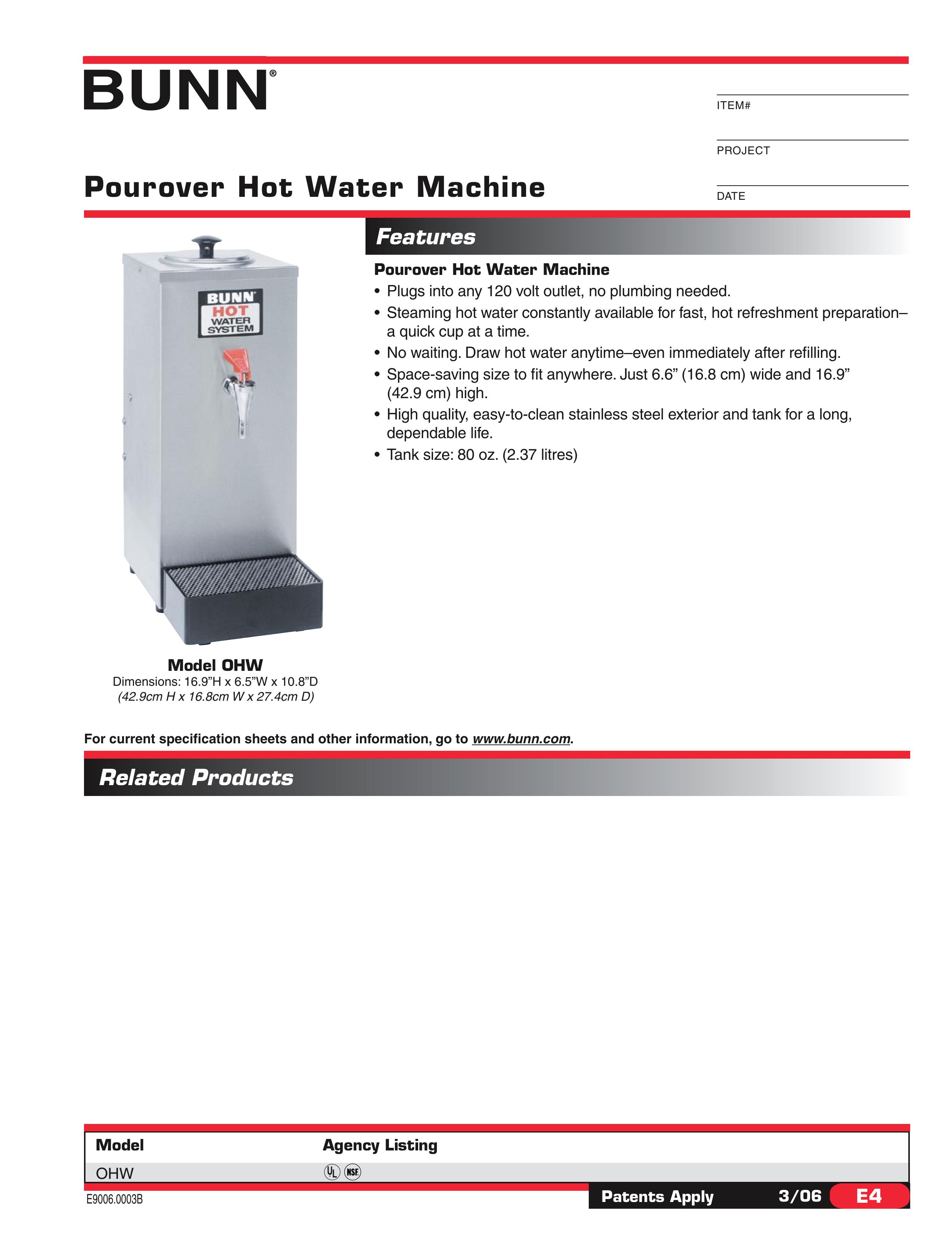 Bunn OHW Water Dispenser User Manual