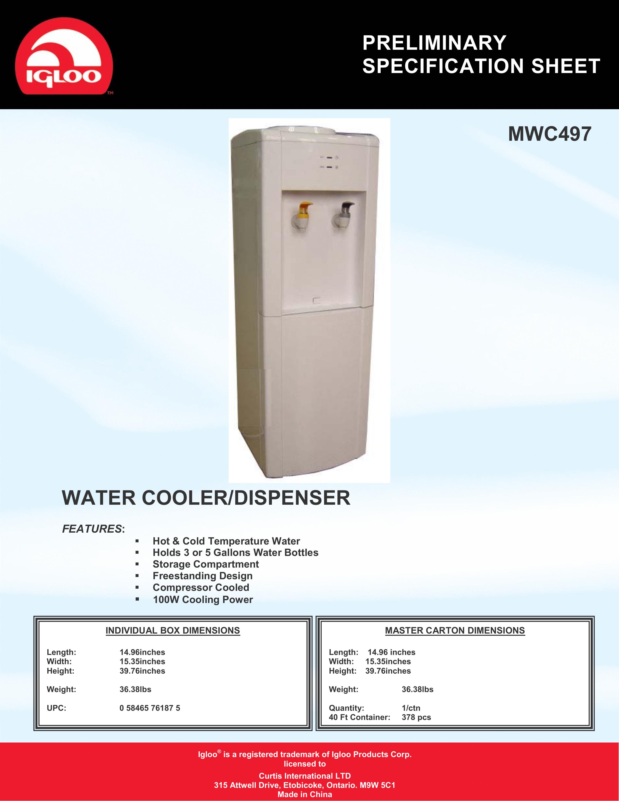 Curtis MWC497 Water Dispenser User Manual
