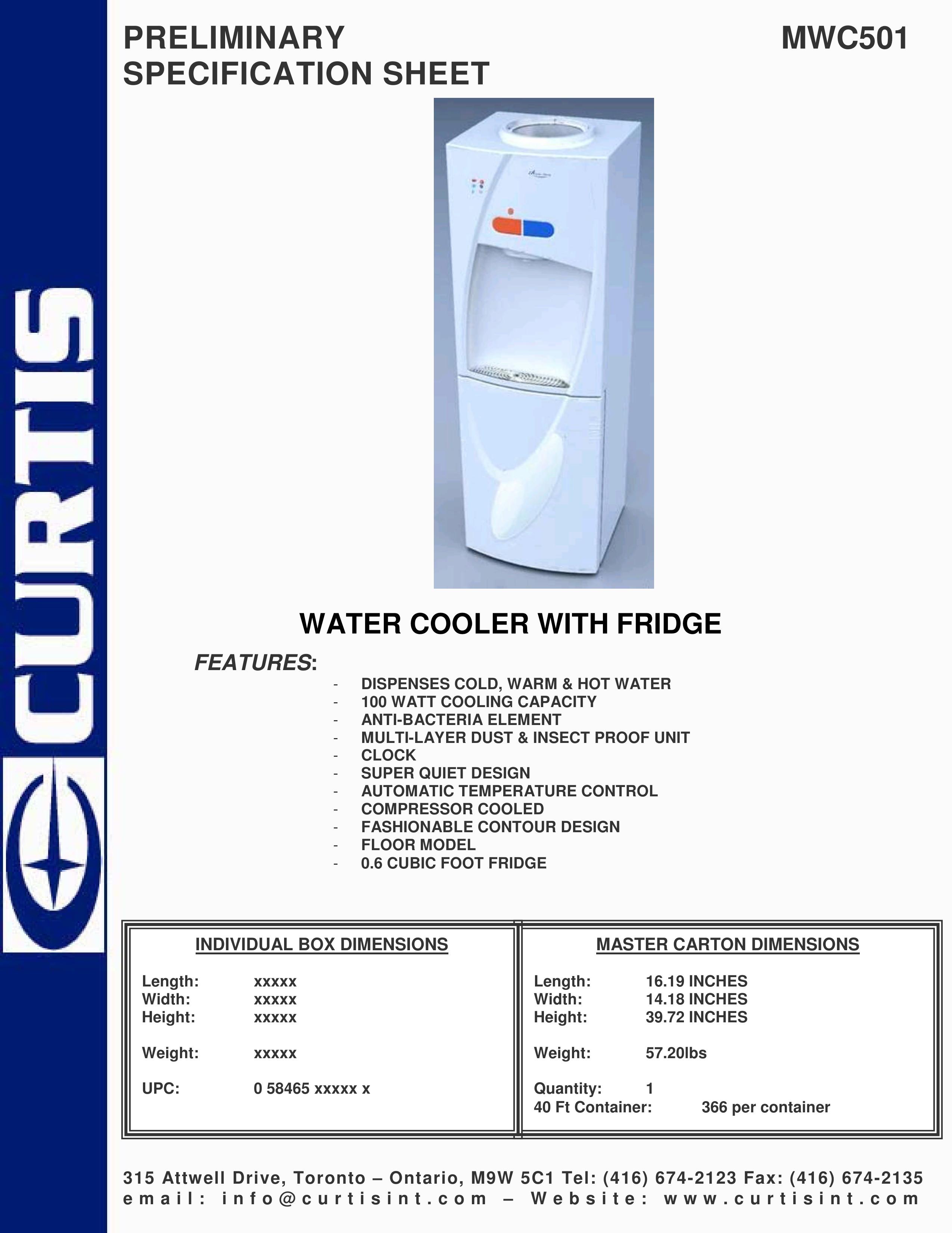 Curtis MWC501 Water Dispenser User Manual
