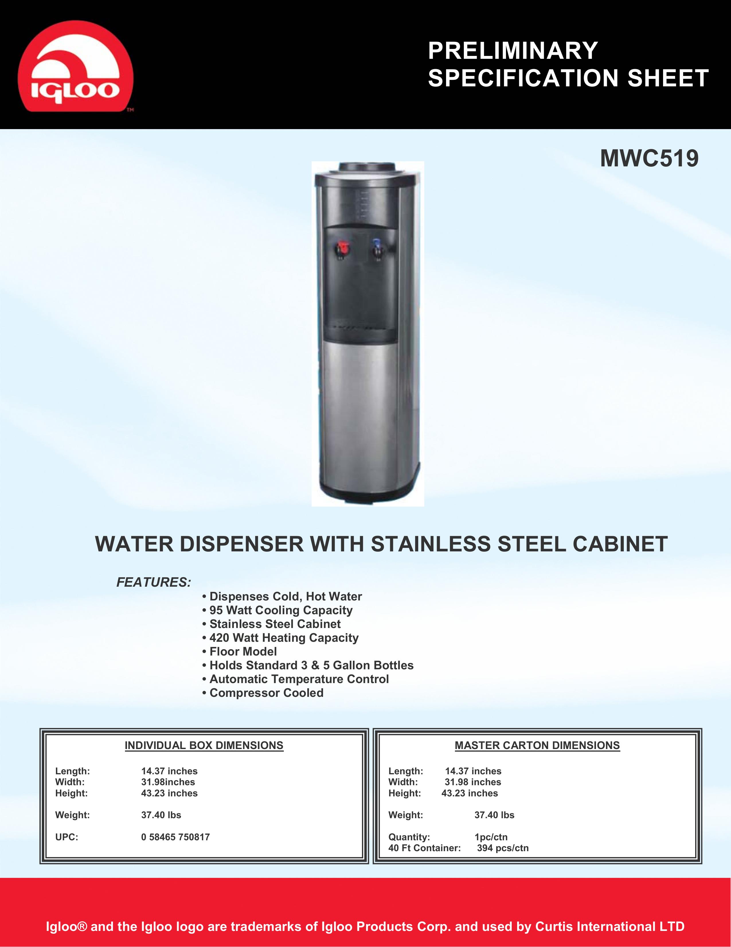 Curtis MWC519 Water Dispenser User Manual