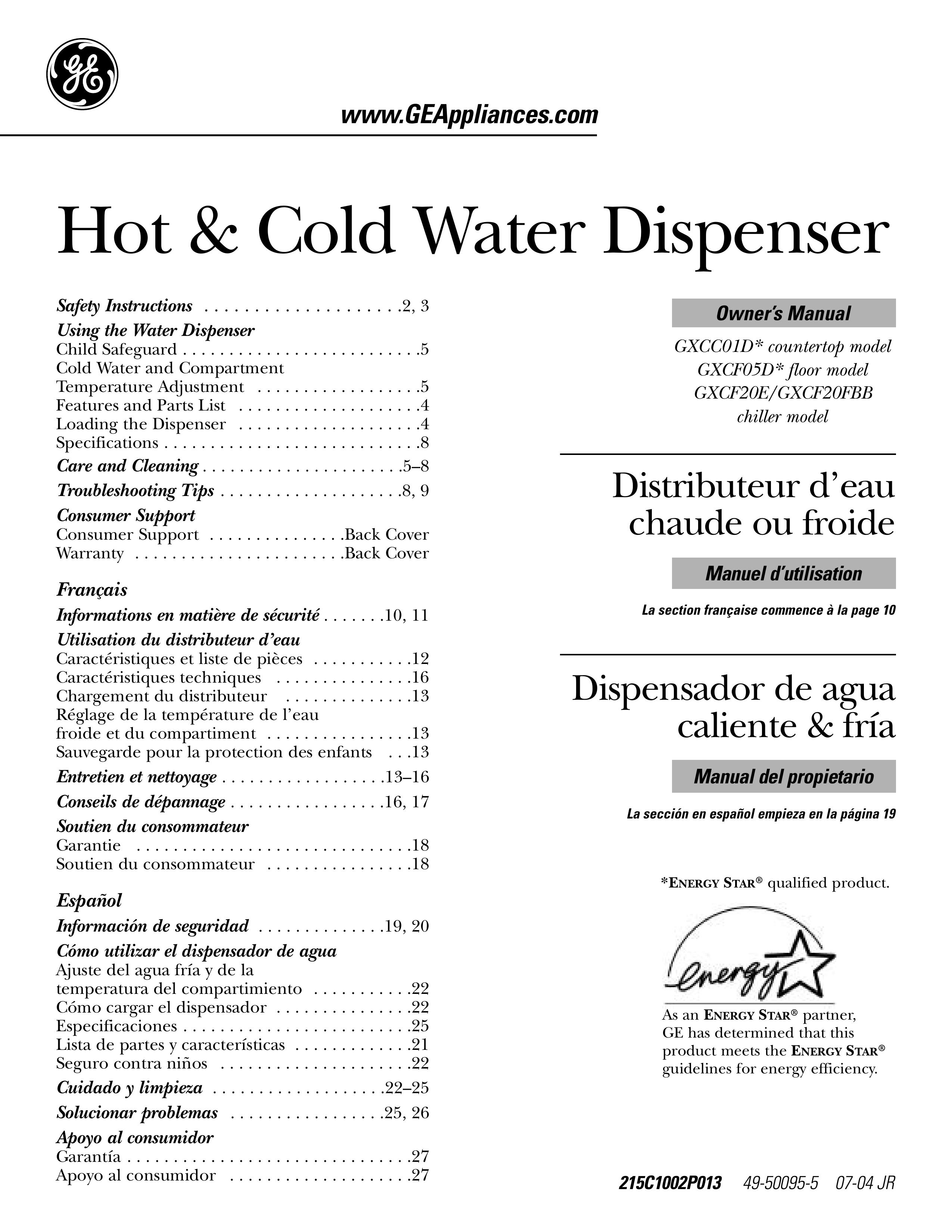 GE GXCF20FBB Water Dispenser User Manual