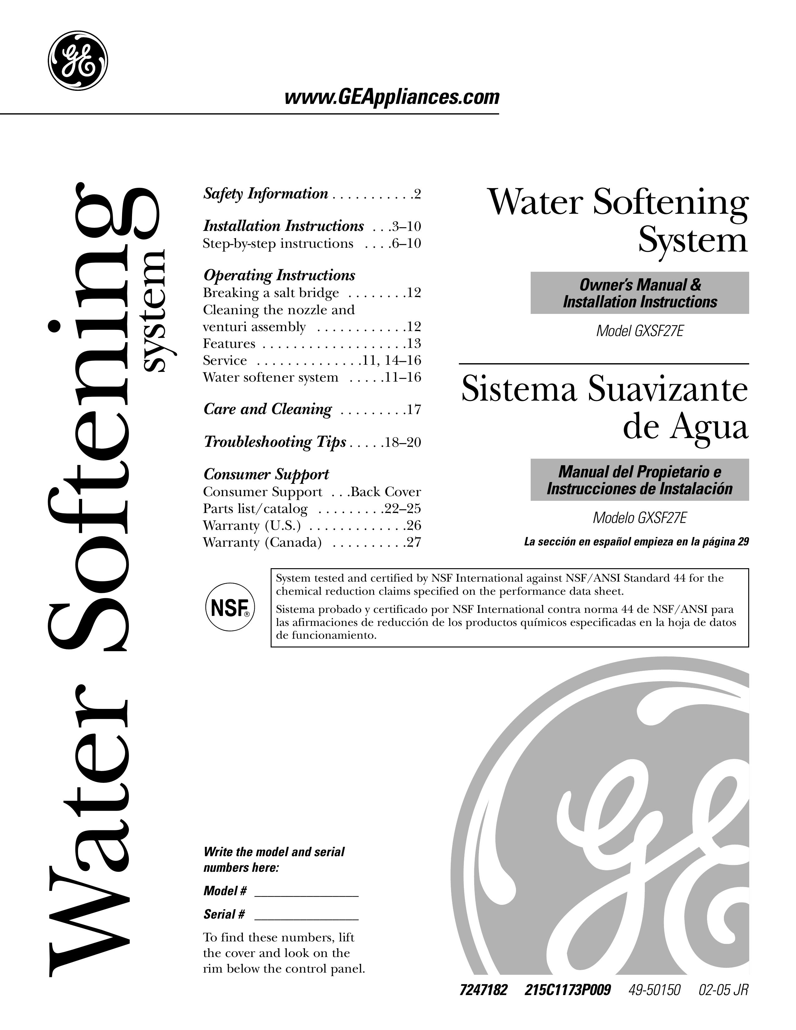 GE GXSF27E Water Dispenser User Manual