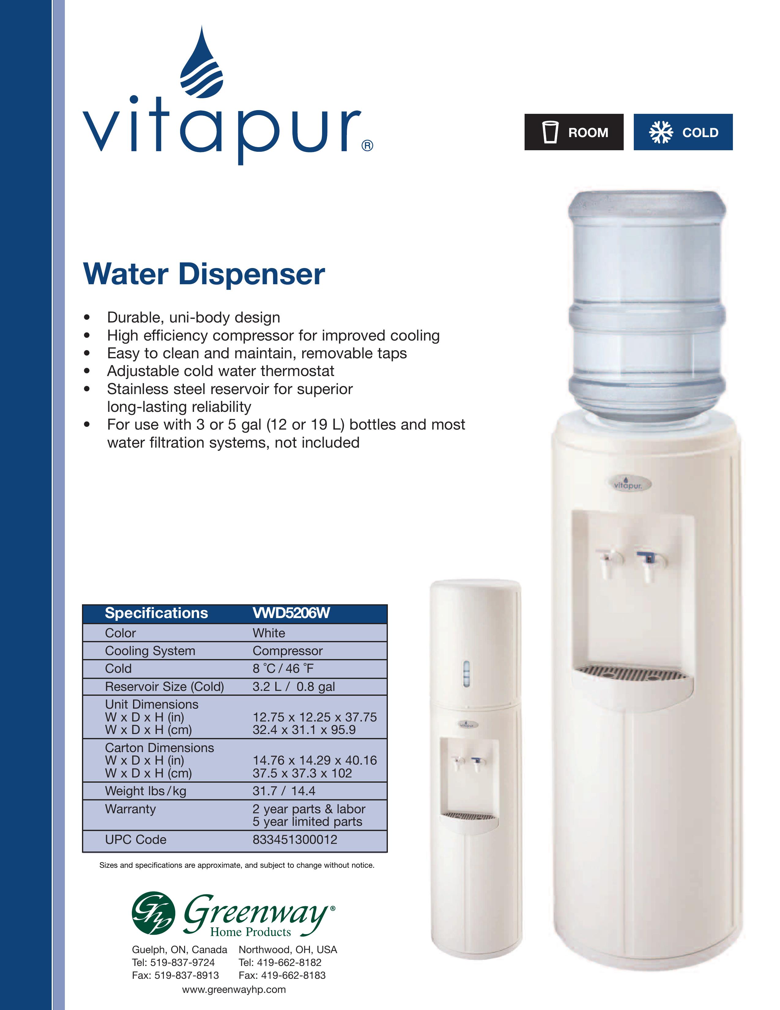 Greenway Home Products VWD5206W Water Dispenser User Manual
