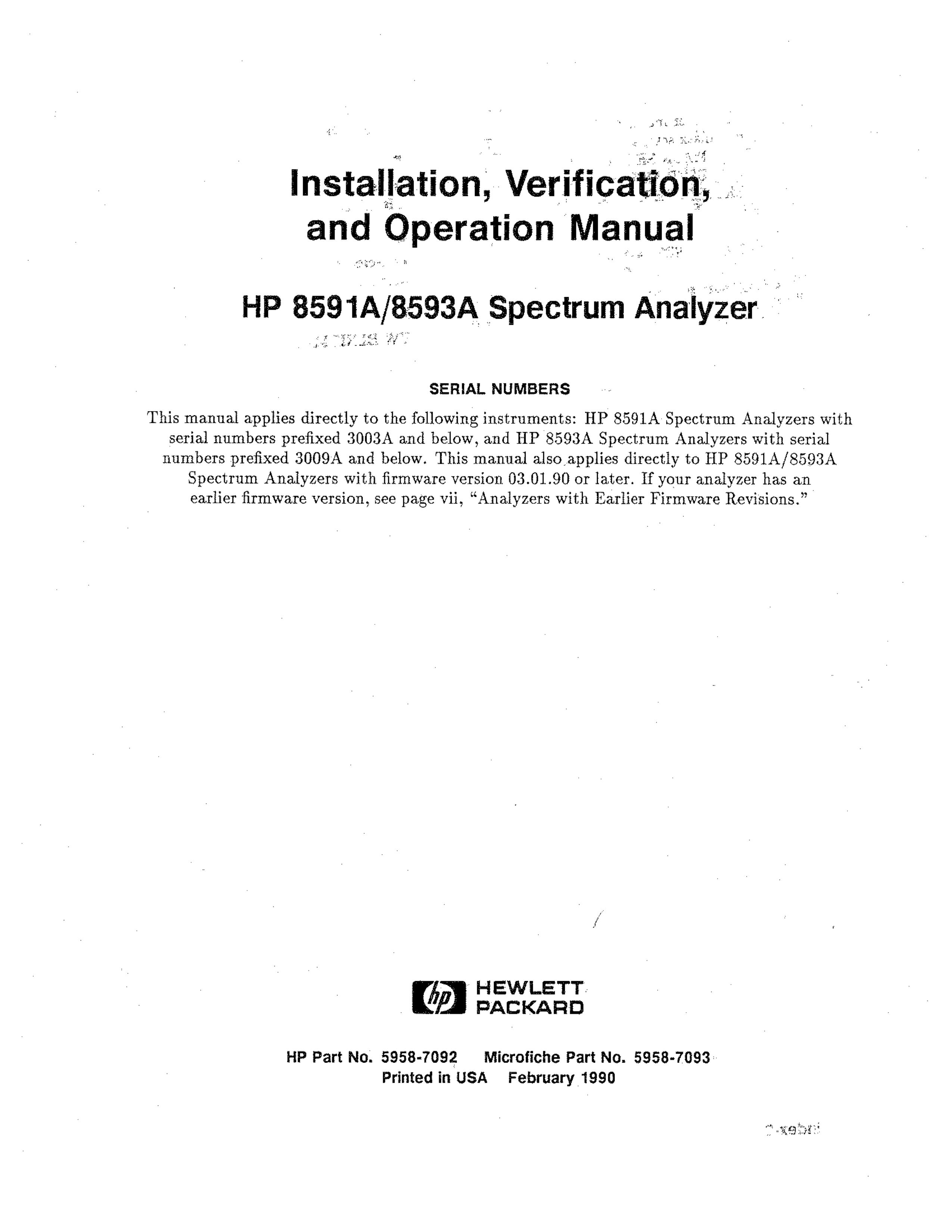 HP (Hewlett-Packard) 8593A Water Dispenser User Manual