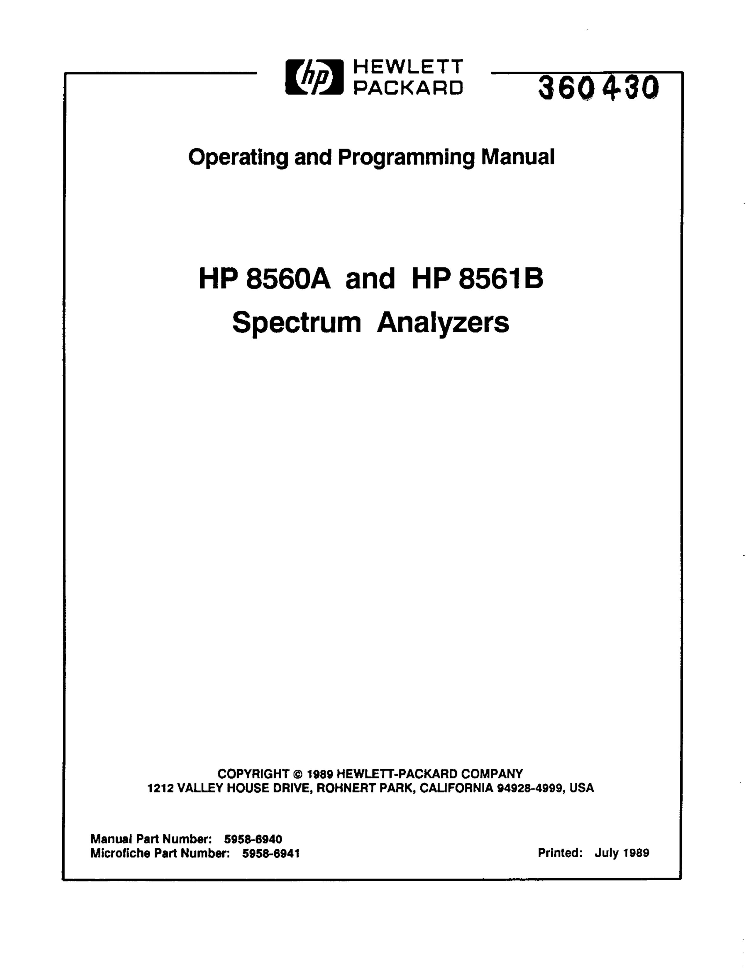 HP (Hewlett-Packard) HP 8560A Water Dispenser User Manual