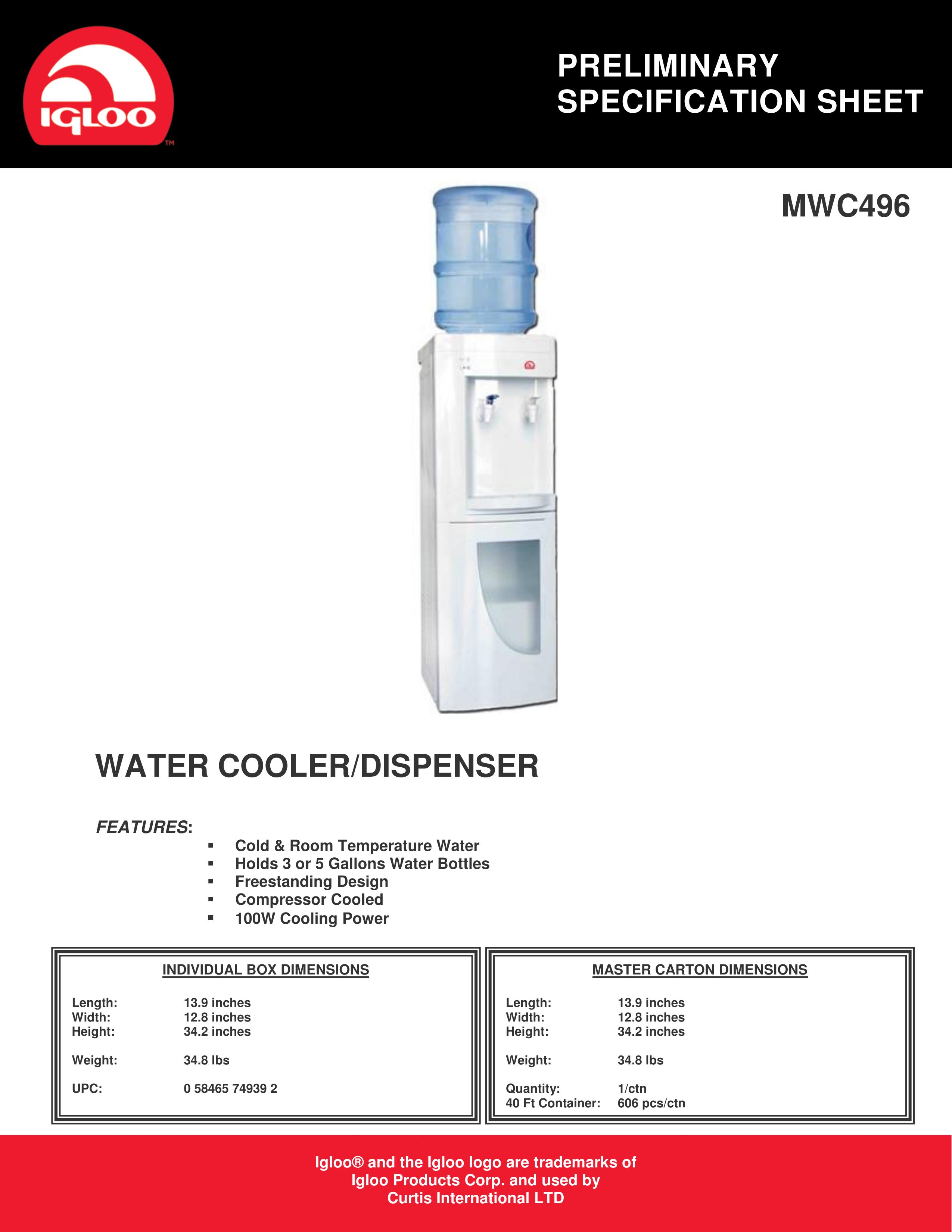 Igloo MWC496 Water Dispenser User Manual