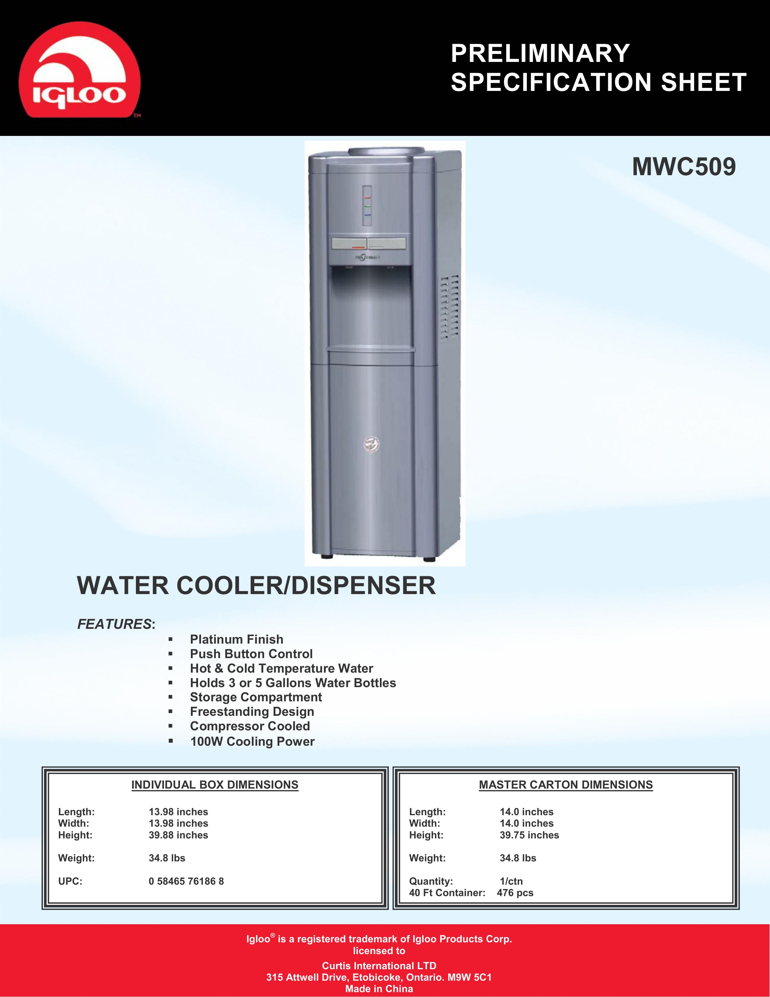 Igloo MWC509 Water Dispenser User Manual