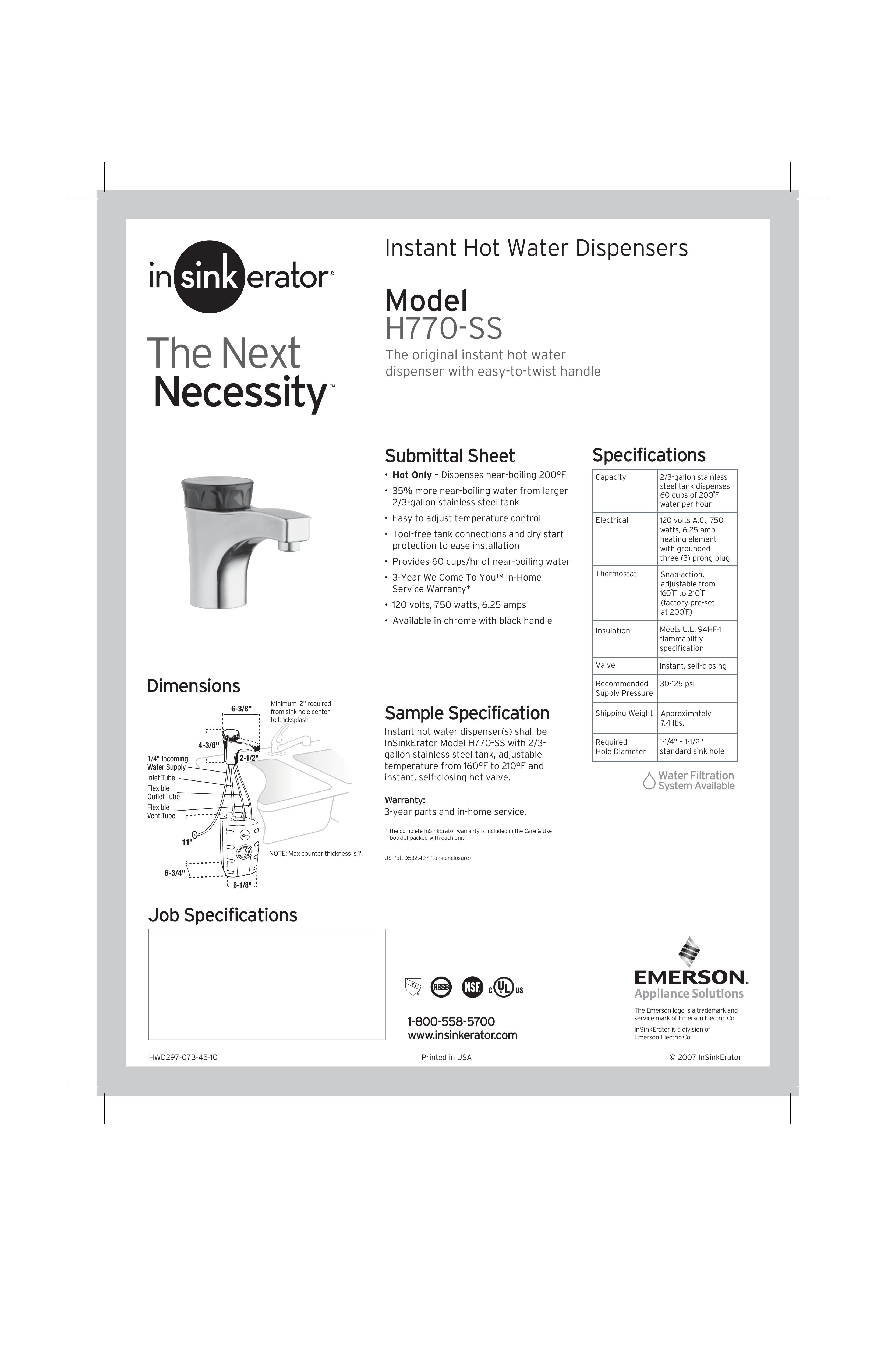 InSinkErator H770-SS Water Dispenser User Manual