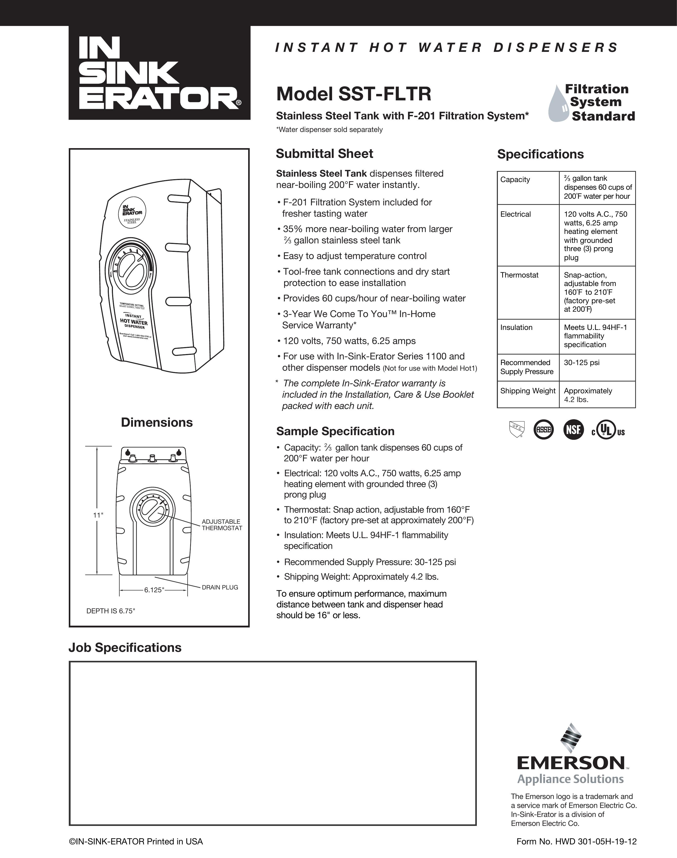 InSinkErator Model SST-FLTR Water Dispenser User Manual