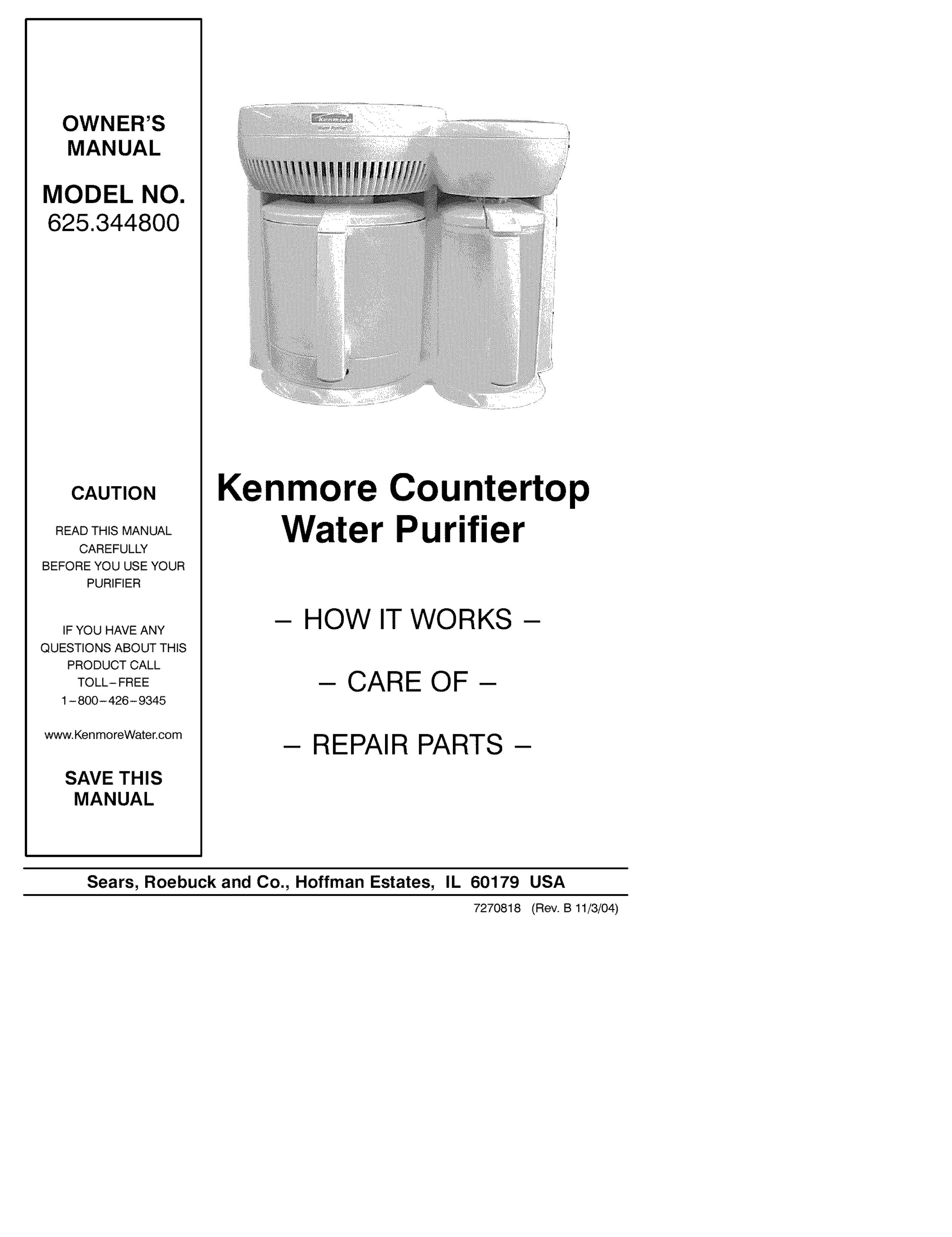 Kenmore 625.344800 Water Dispenser User Manual
