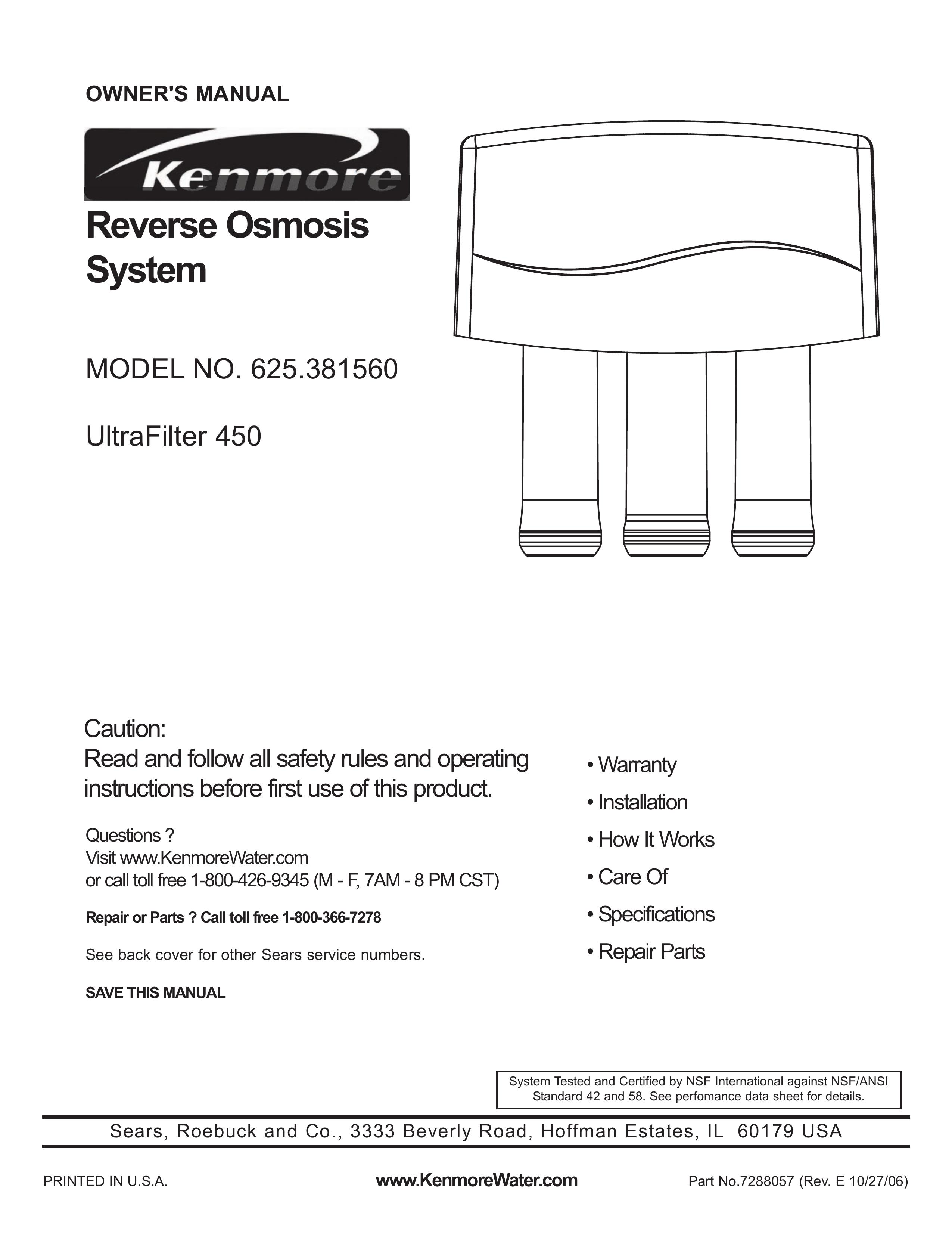 Kenmore 625.381560 Water Dispenser User Manual