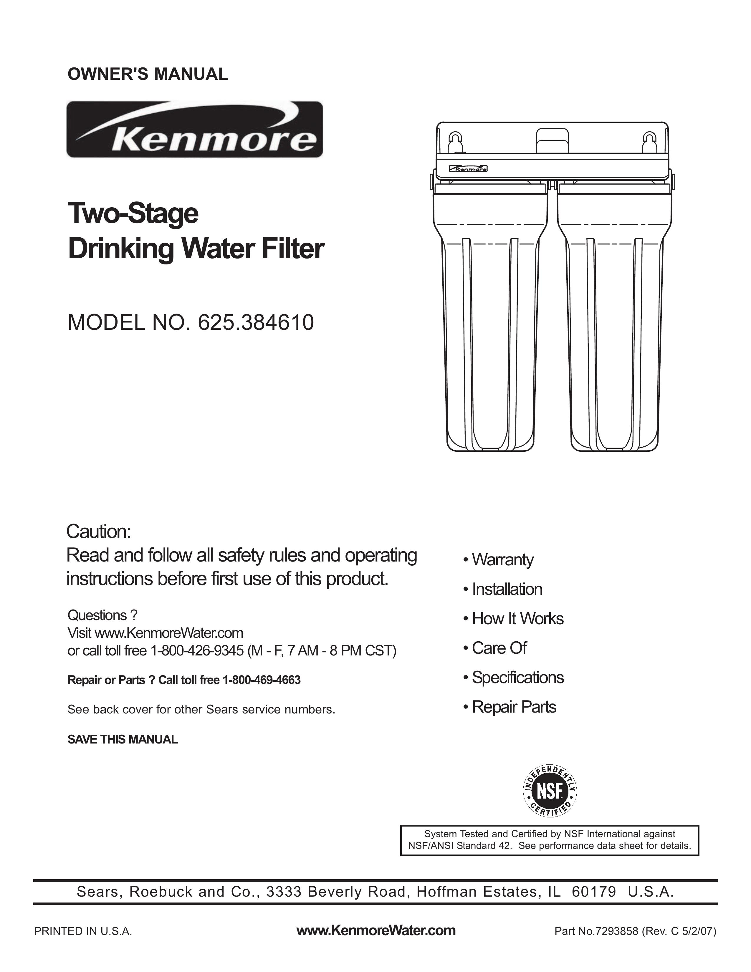 Kenmore 625.38461 Water Dispenser User Manual
