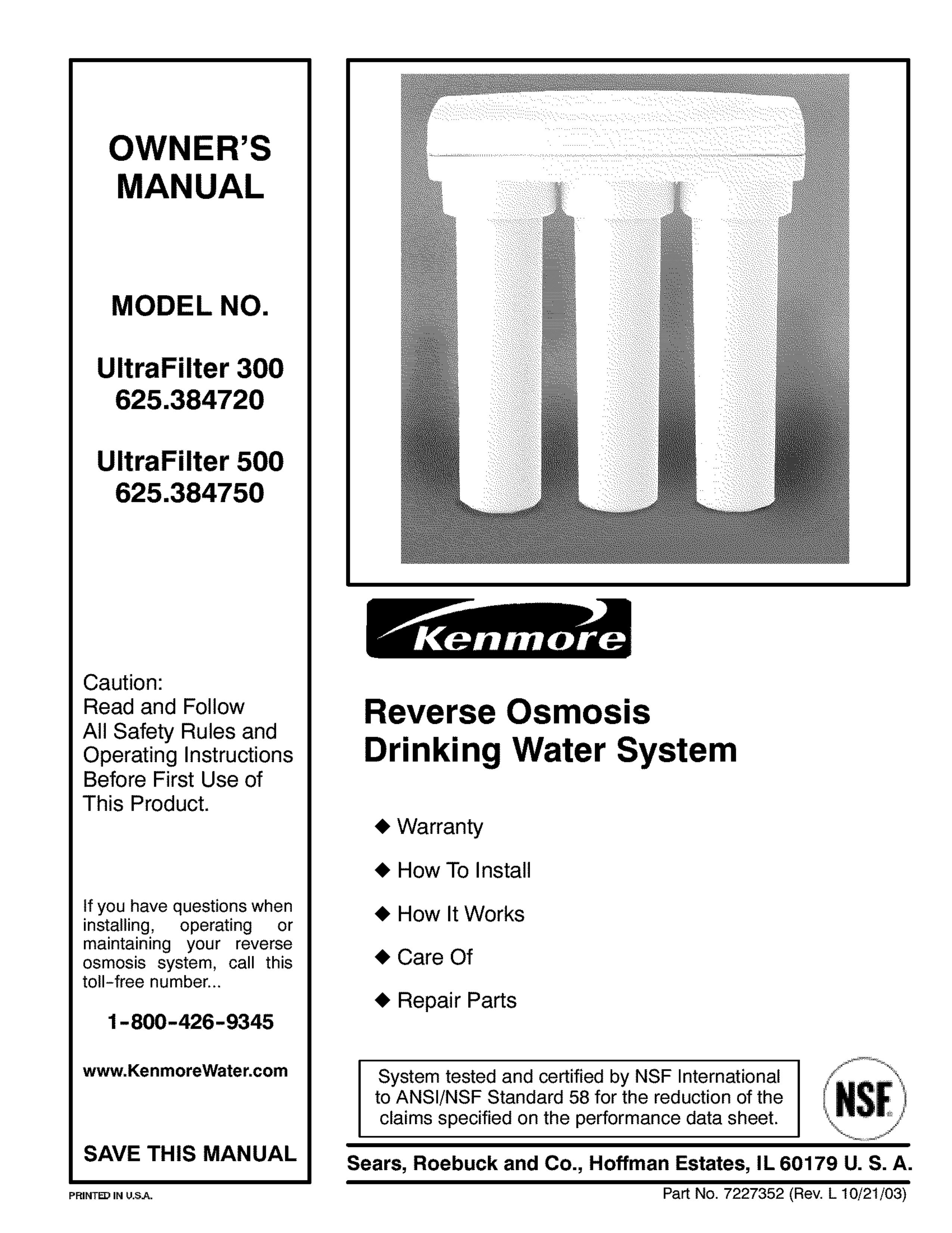 Kenmore ULTRAFILTER 300 625.384720 Water Dispenser User Manual
