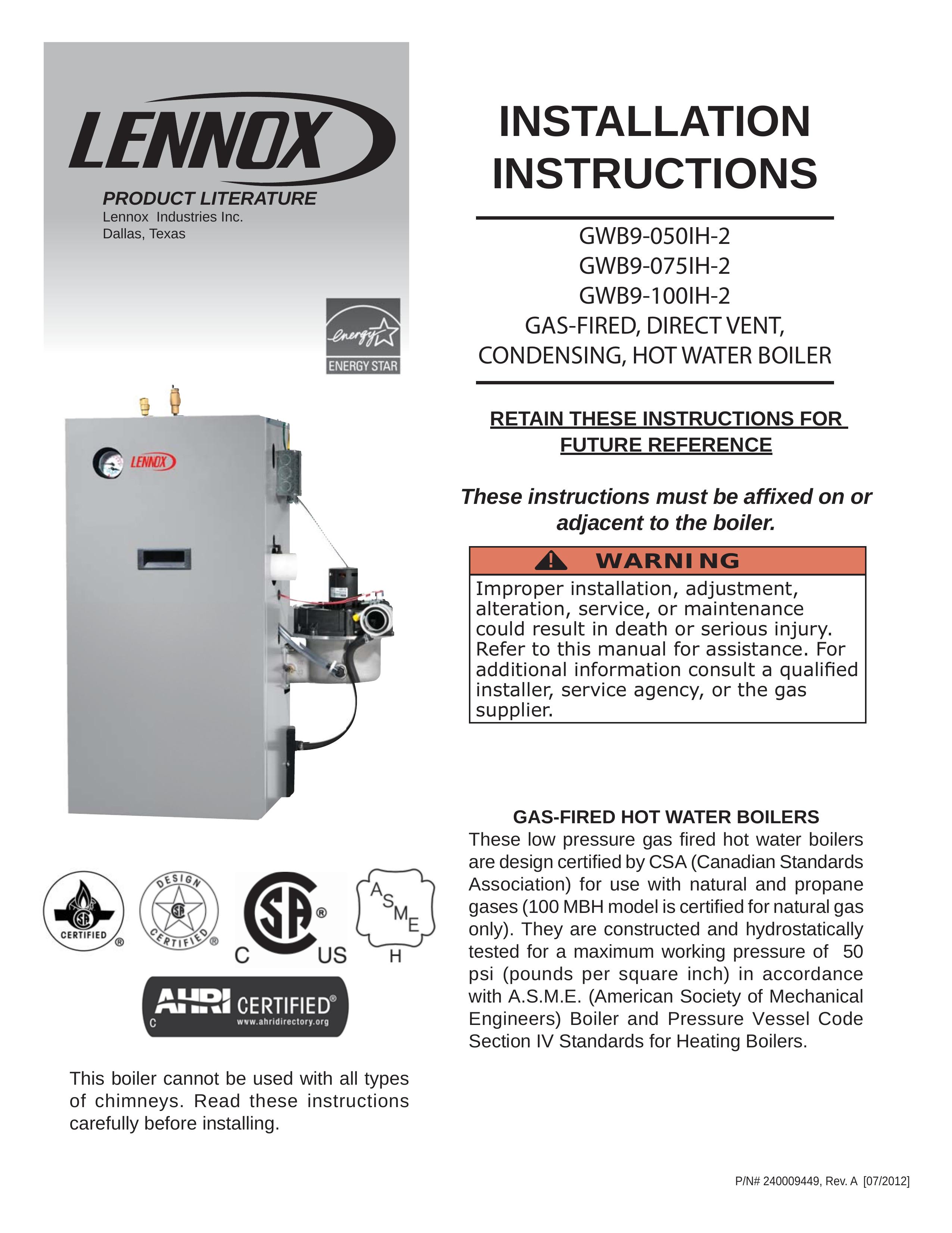 Lennox International Inc. GWB9-075IH-2 Water Dispenser User Manual