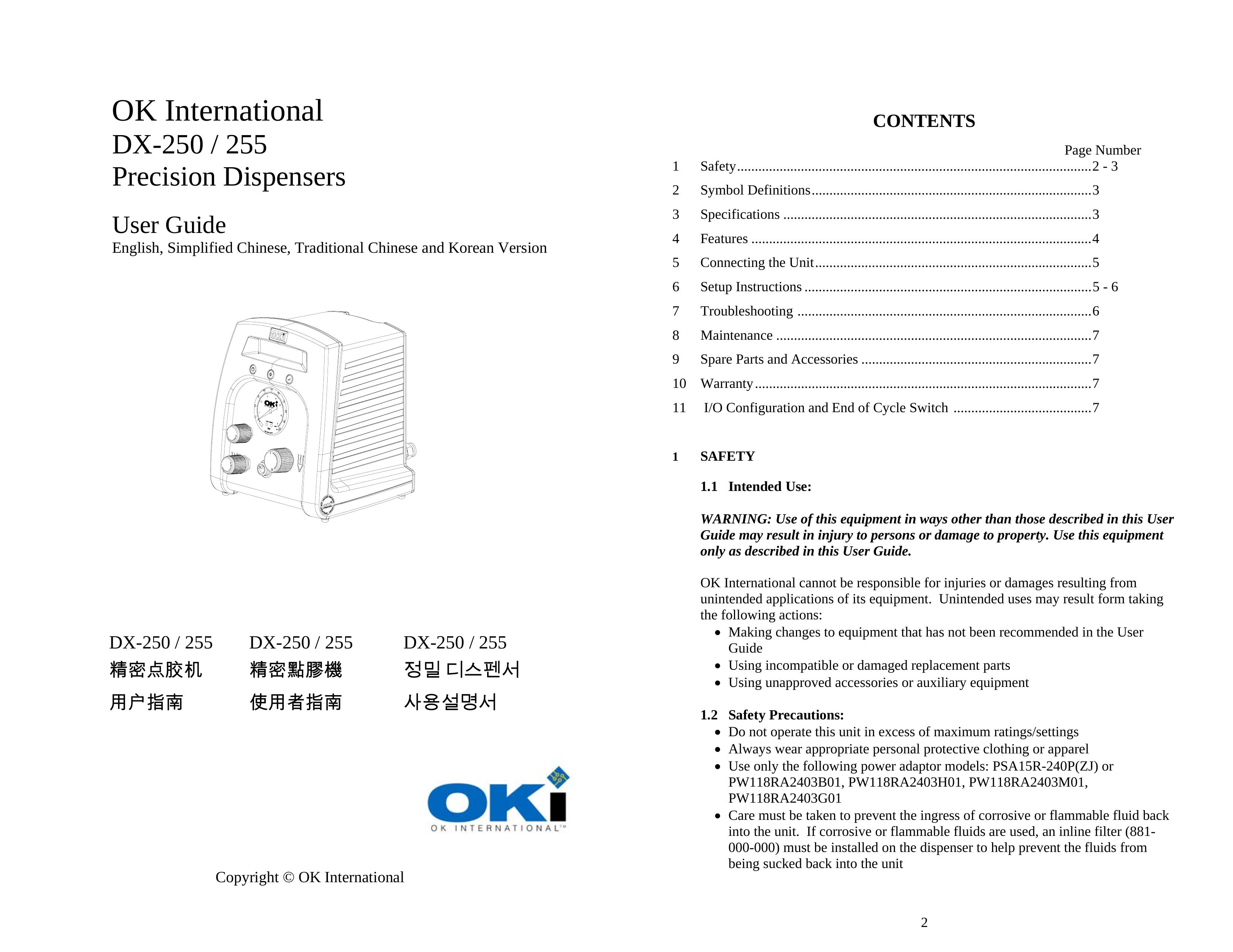 OK International DX-250 Water Dispenser User Manual