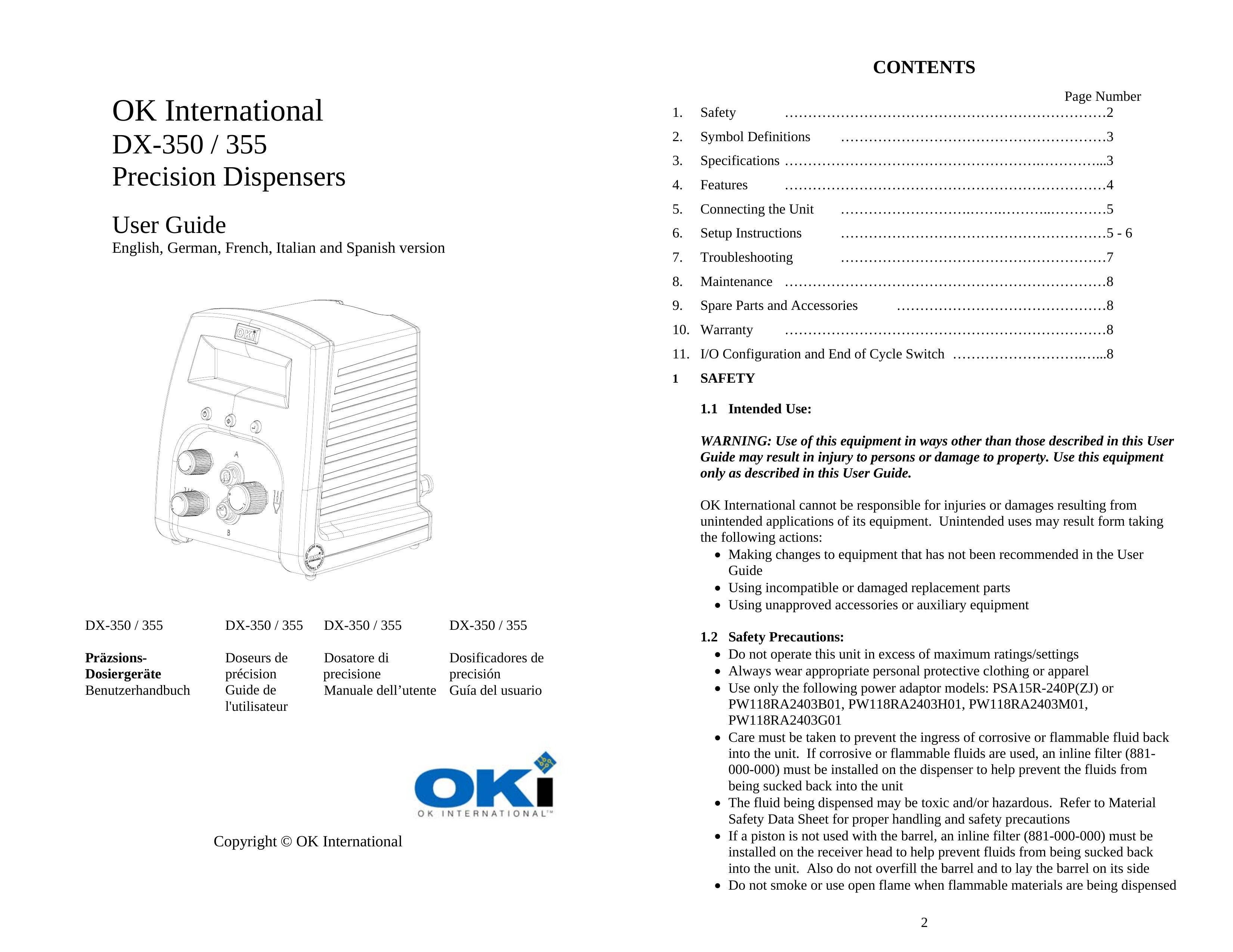 OK International DX-350 / 355 Water Dispenser User Manual
