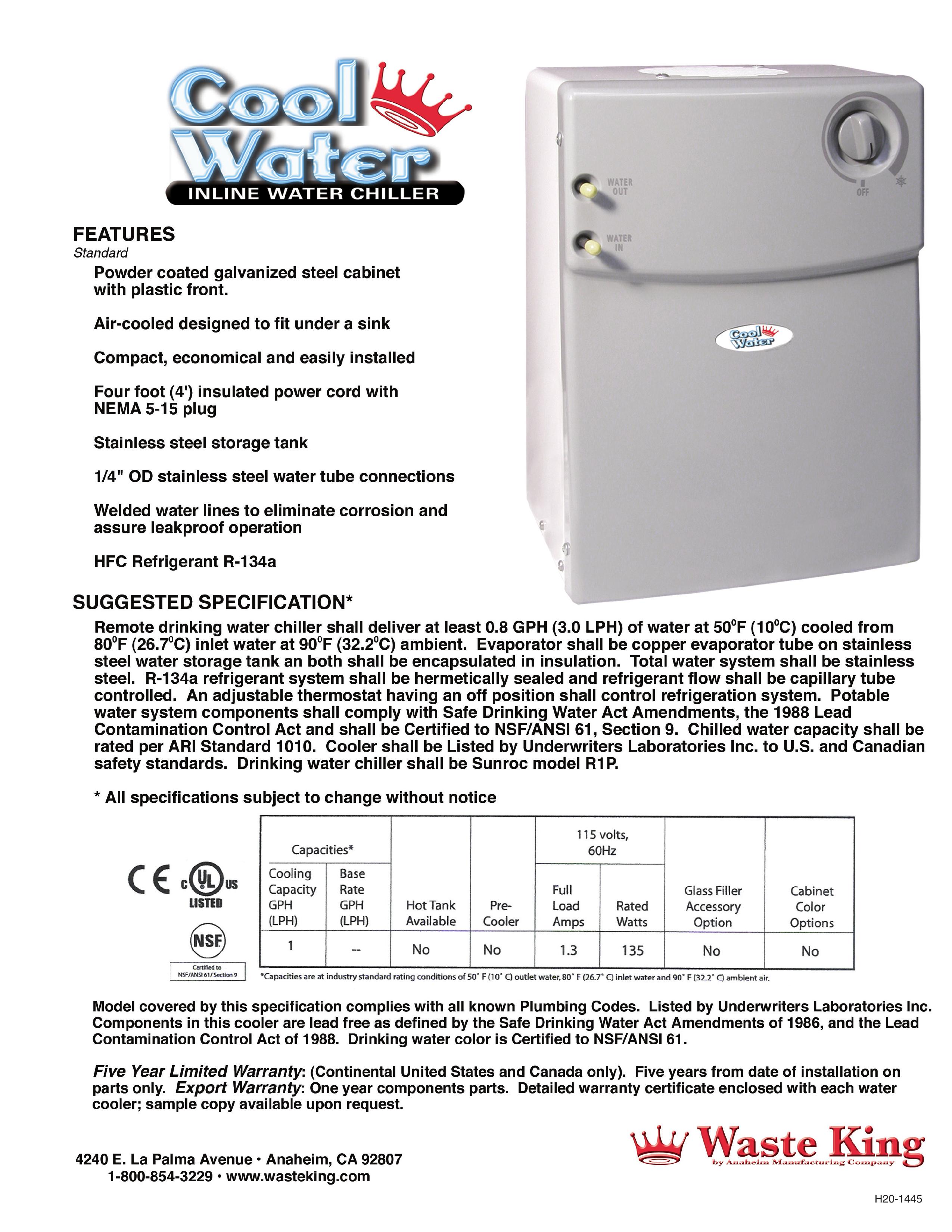 Waste King Inline Water Chiller Water Dispenser User Manual