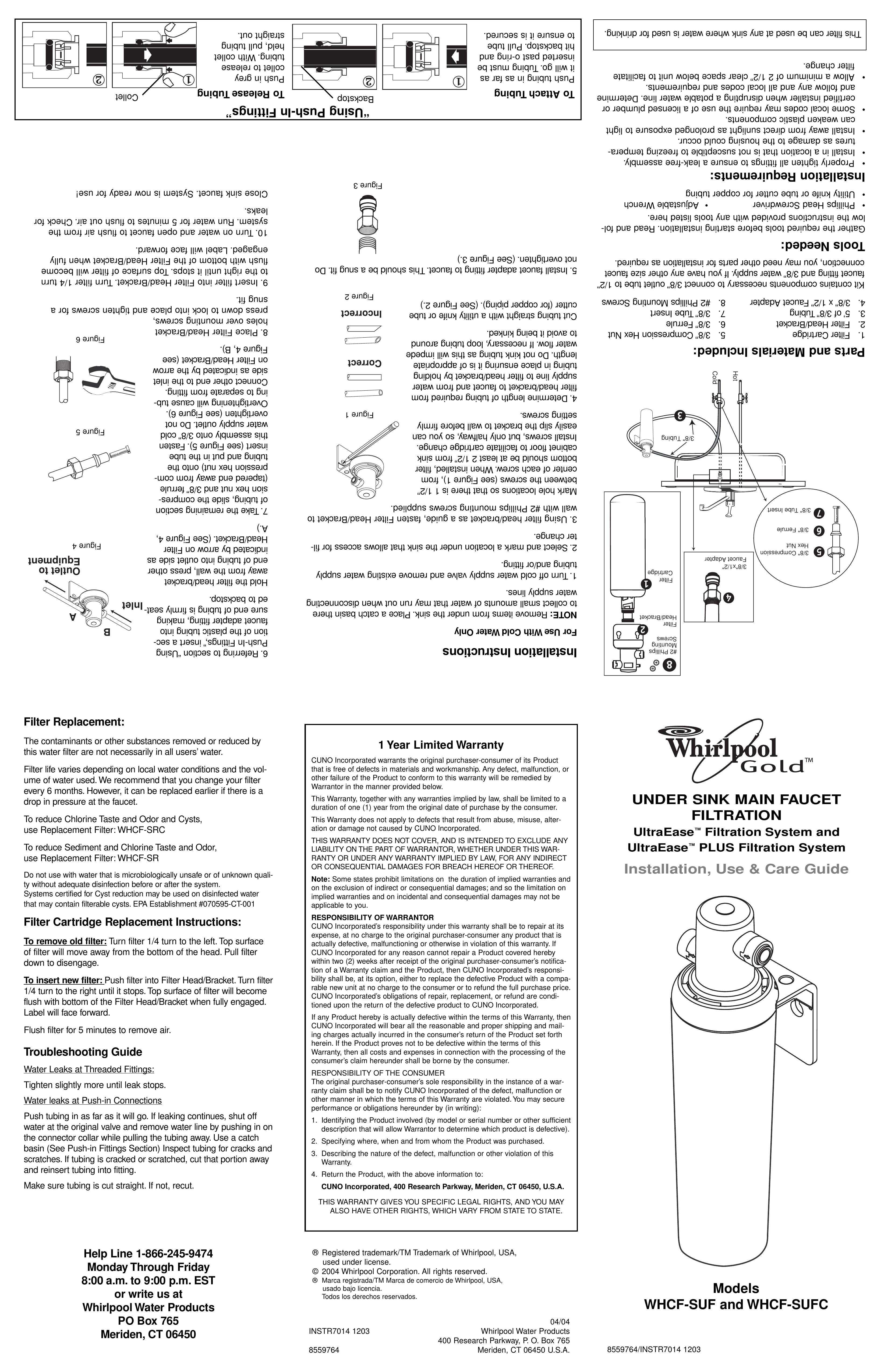 Whirlpool WHCF-SUF Water Dispenser User Manual