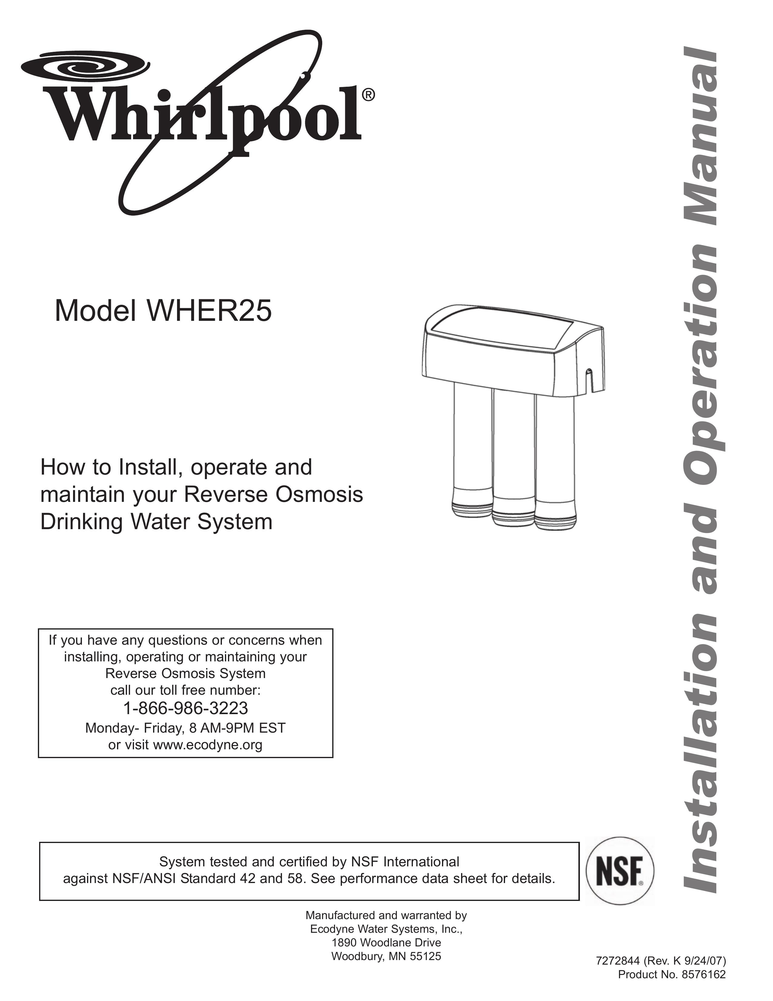 Whirlpool WHER25 Water Dispenser User Manual