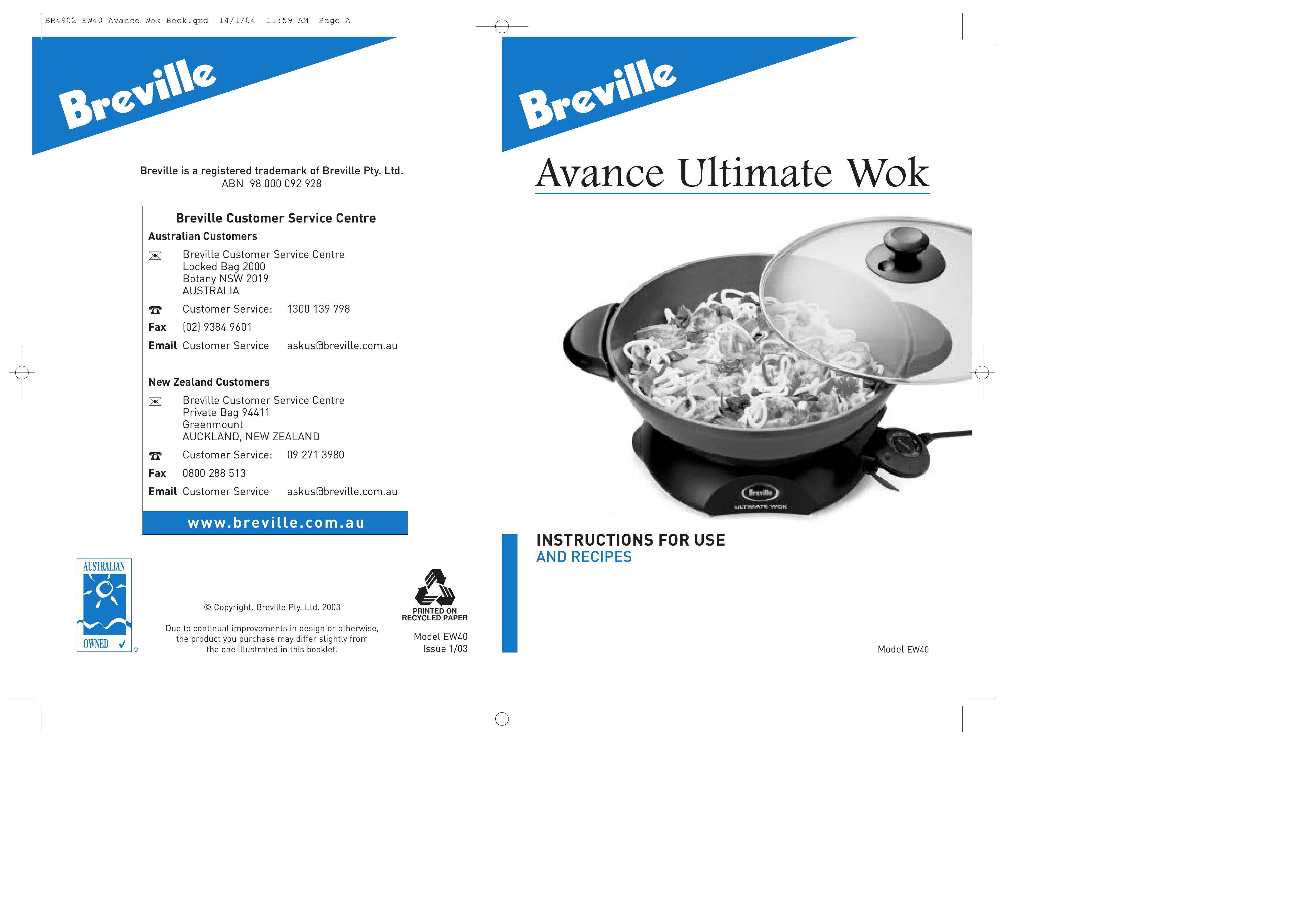Breville EW40 Wok User Manual
