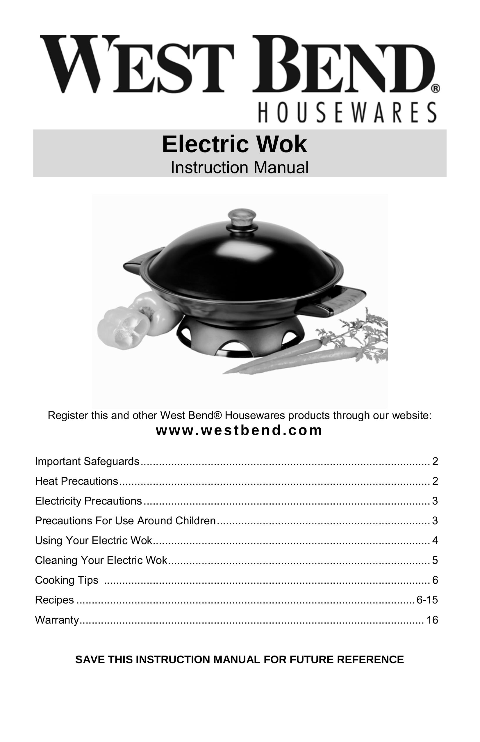 West Bend Housewares Electric Wok Wok User Manual