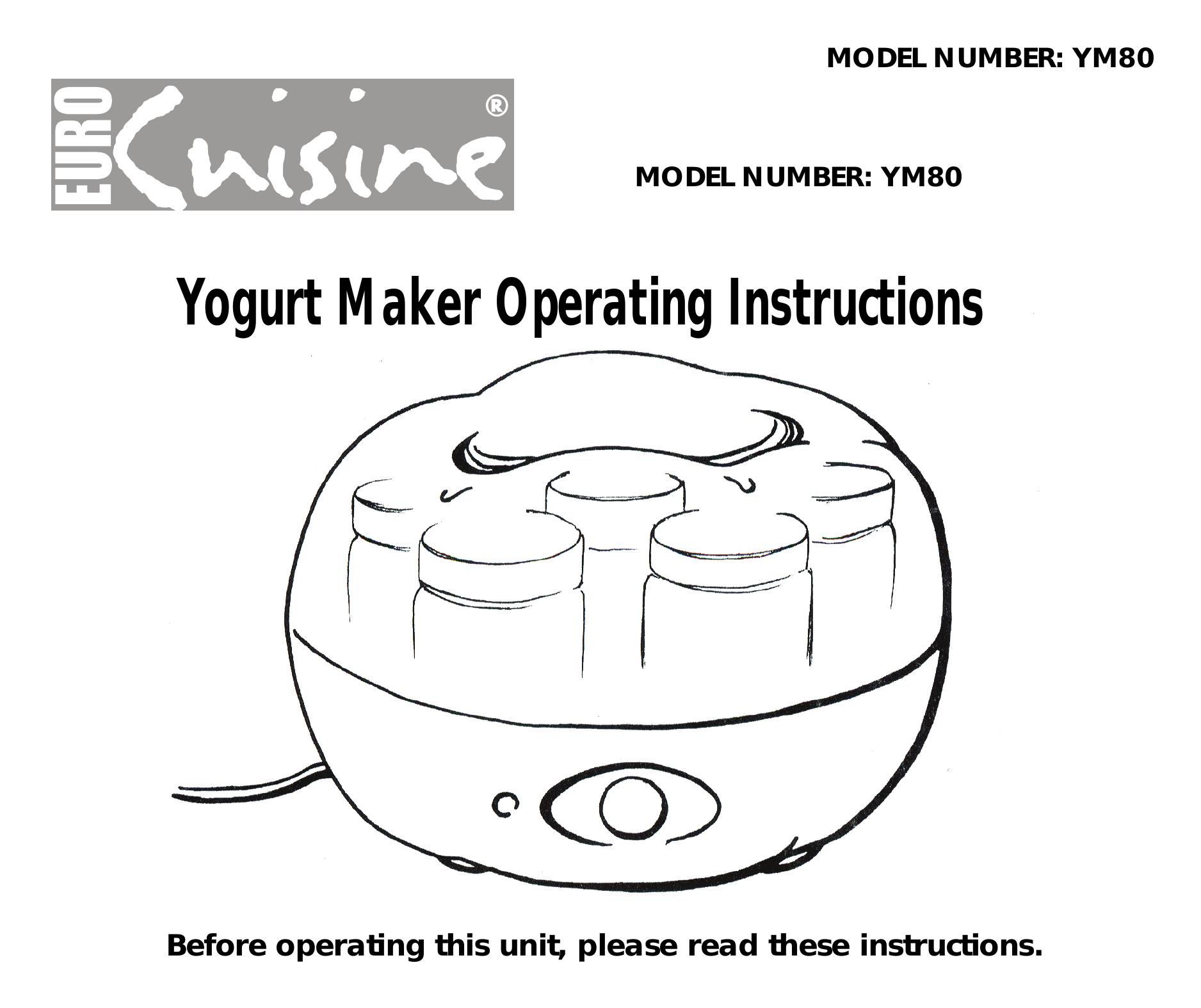 Cuisinart YM80 Yogurt Maker User Manual