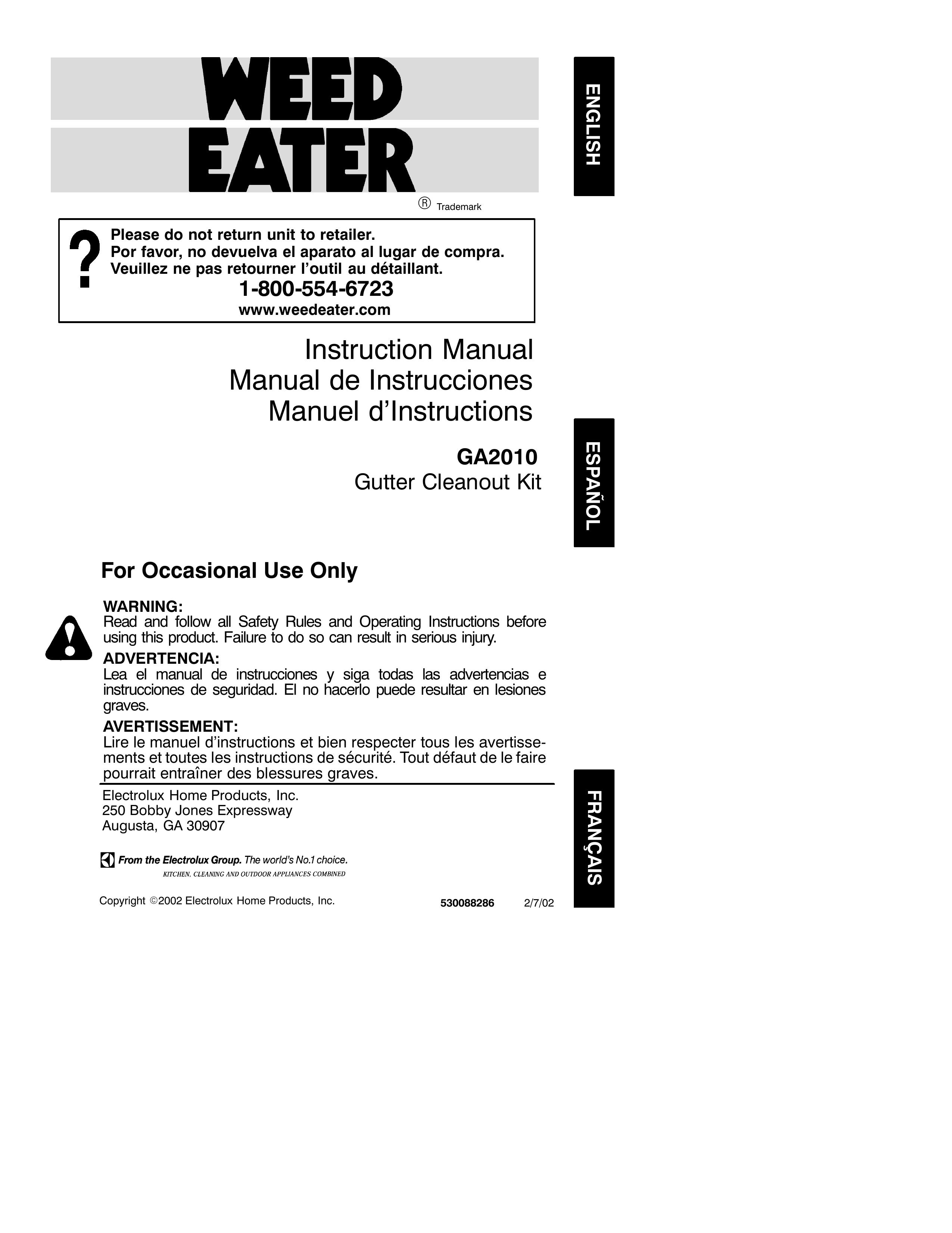 Weed Eater GA2010 Yogurt Maker User Manual