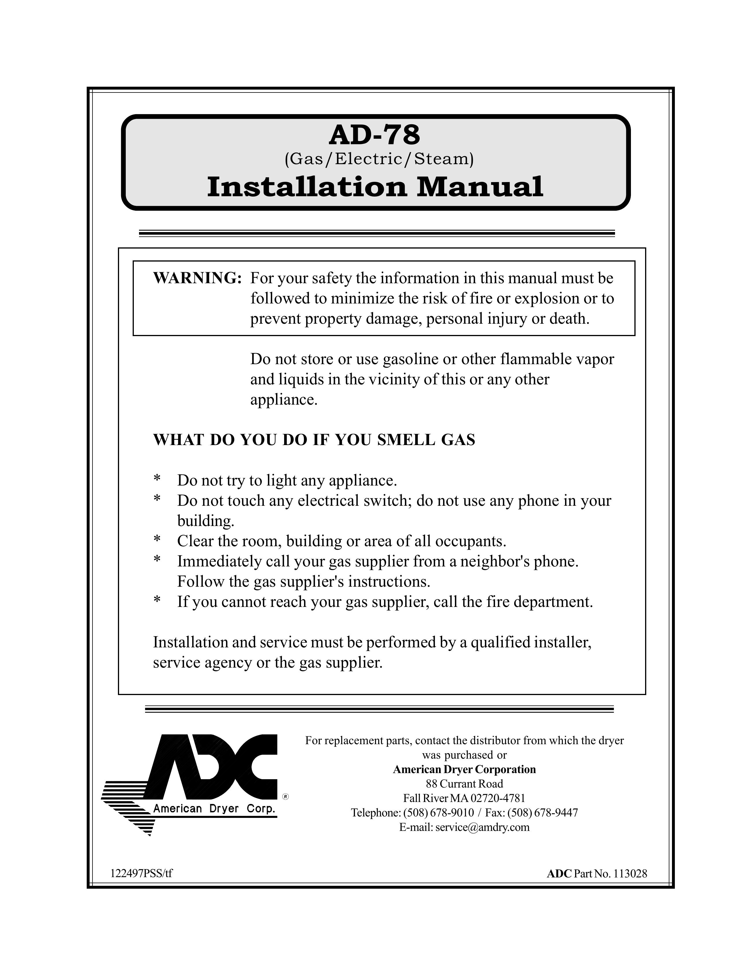 ADC AD-78 Clothes Dryer User Manual