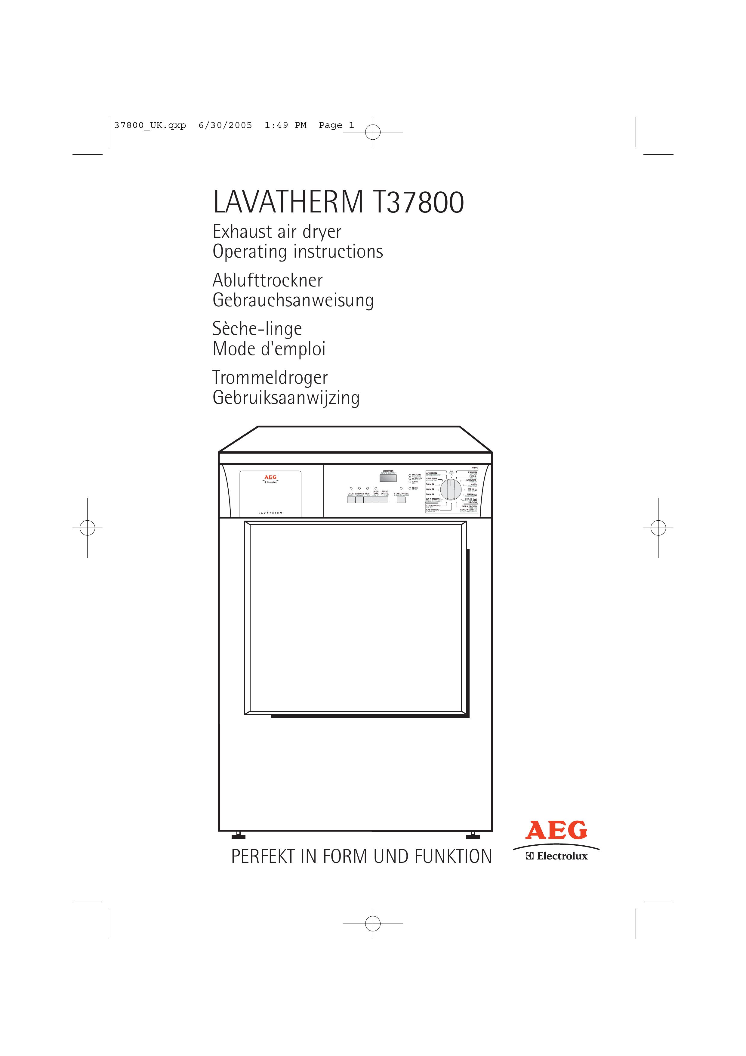 AEG T37800 Clothes Dryer User Manual