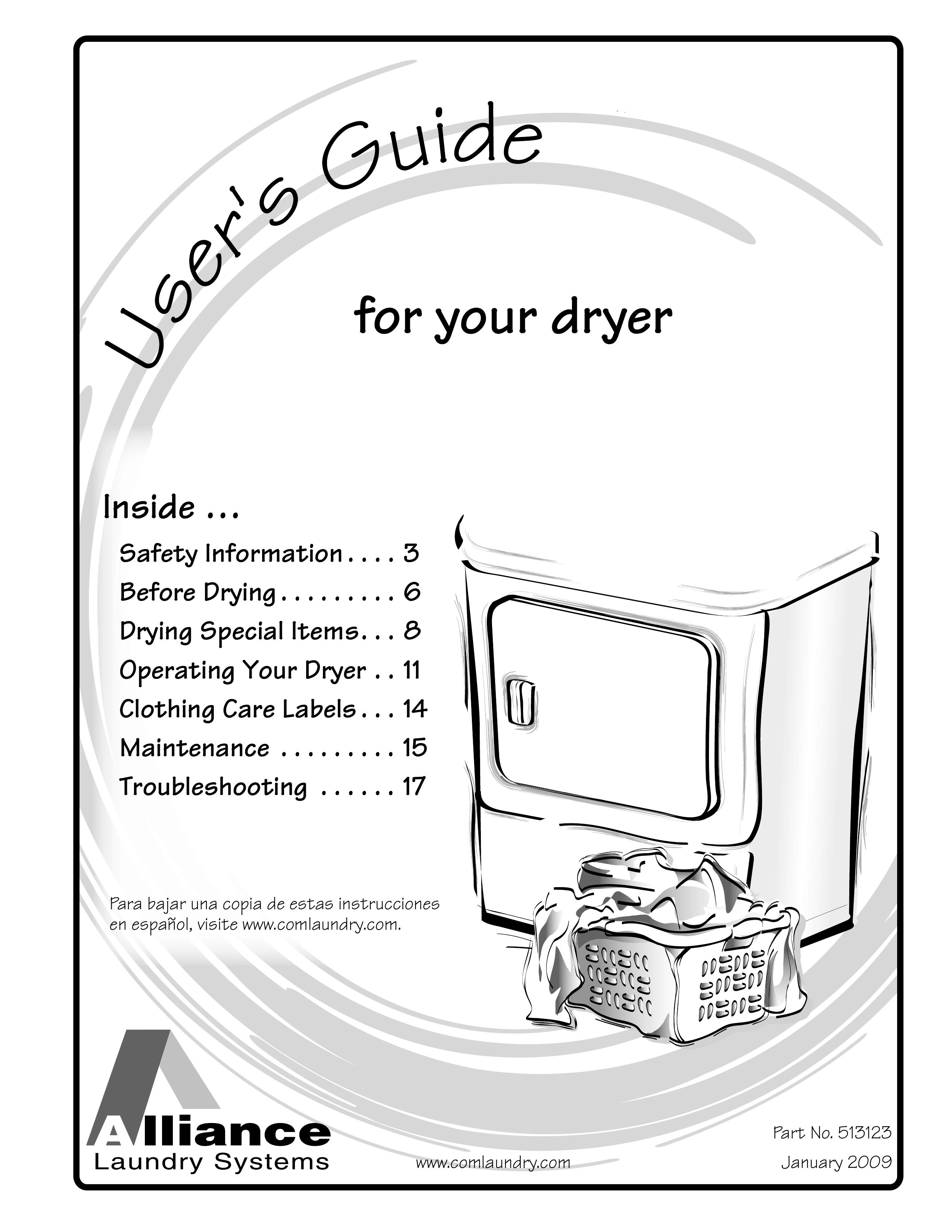Alliance Laundry Systems DRY2026N Clothes Dryer User Manual